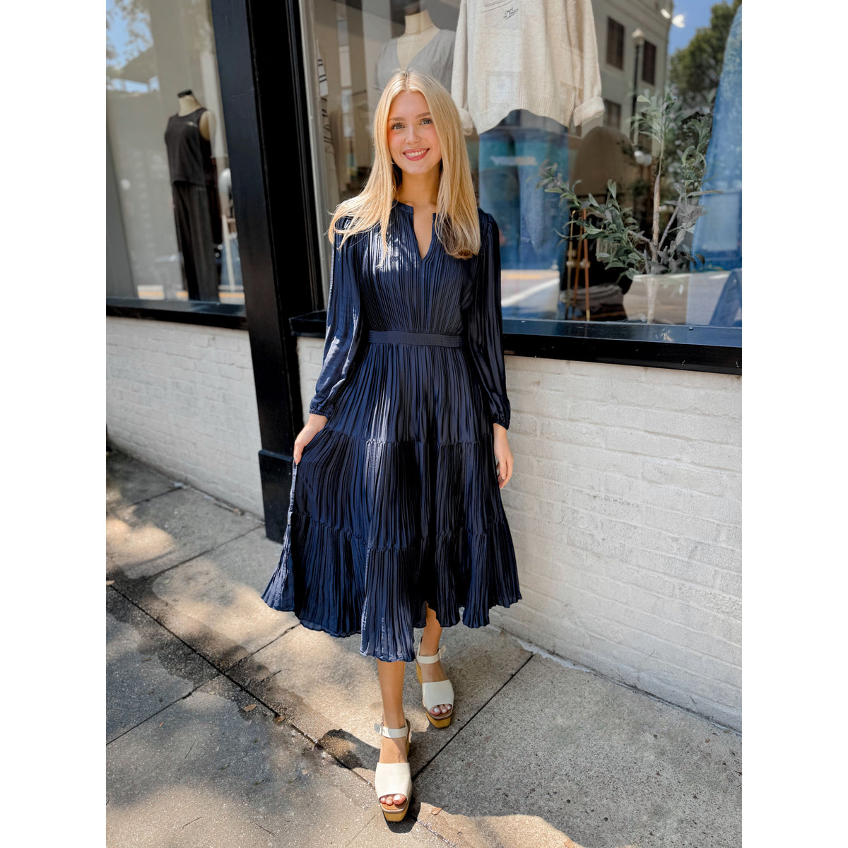 Faye Pleated Maxi Dress | Navy - Joanna A. Boutique