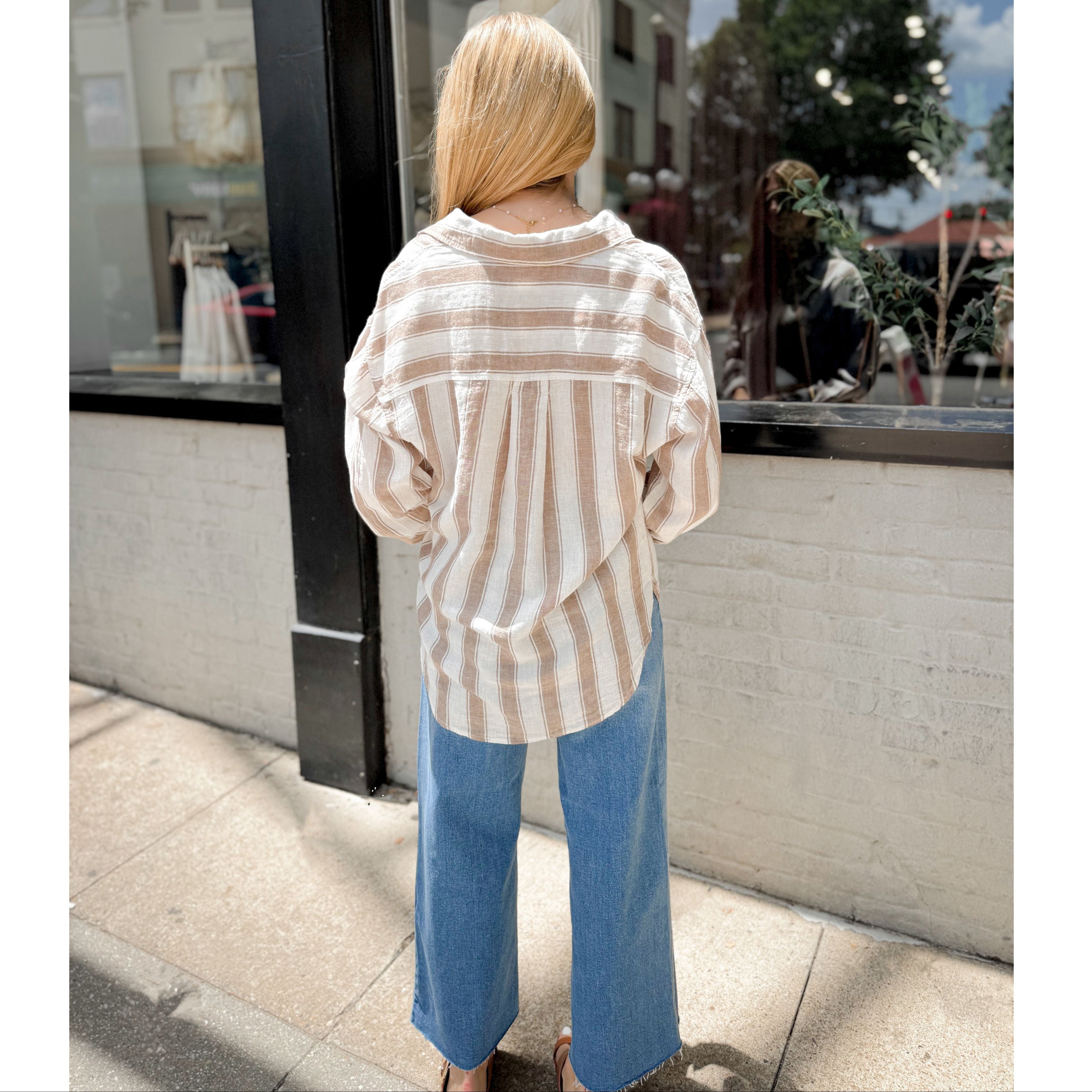 Perfect Striped Button Up | Toffee - Joanna A. Boutique