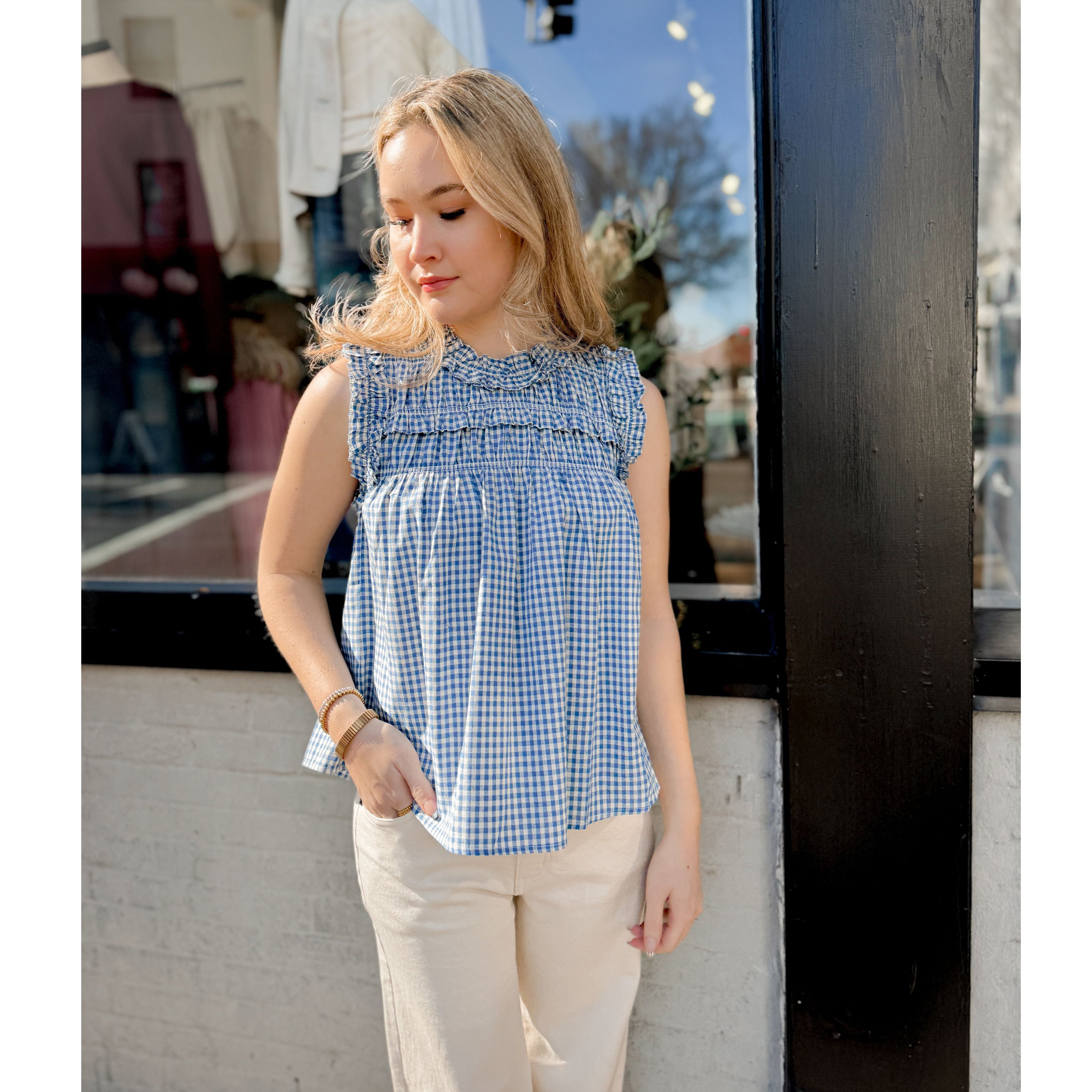 Lexie Gingham Top | Blue - Joanna A. Boutique