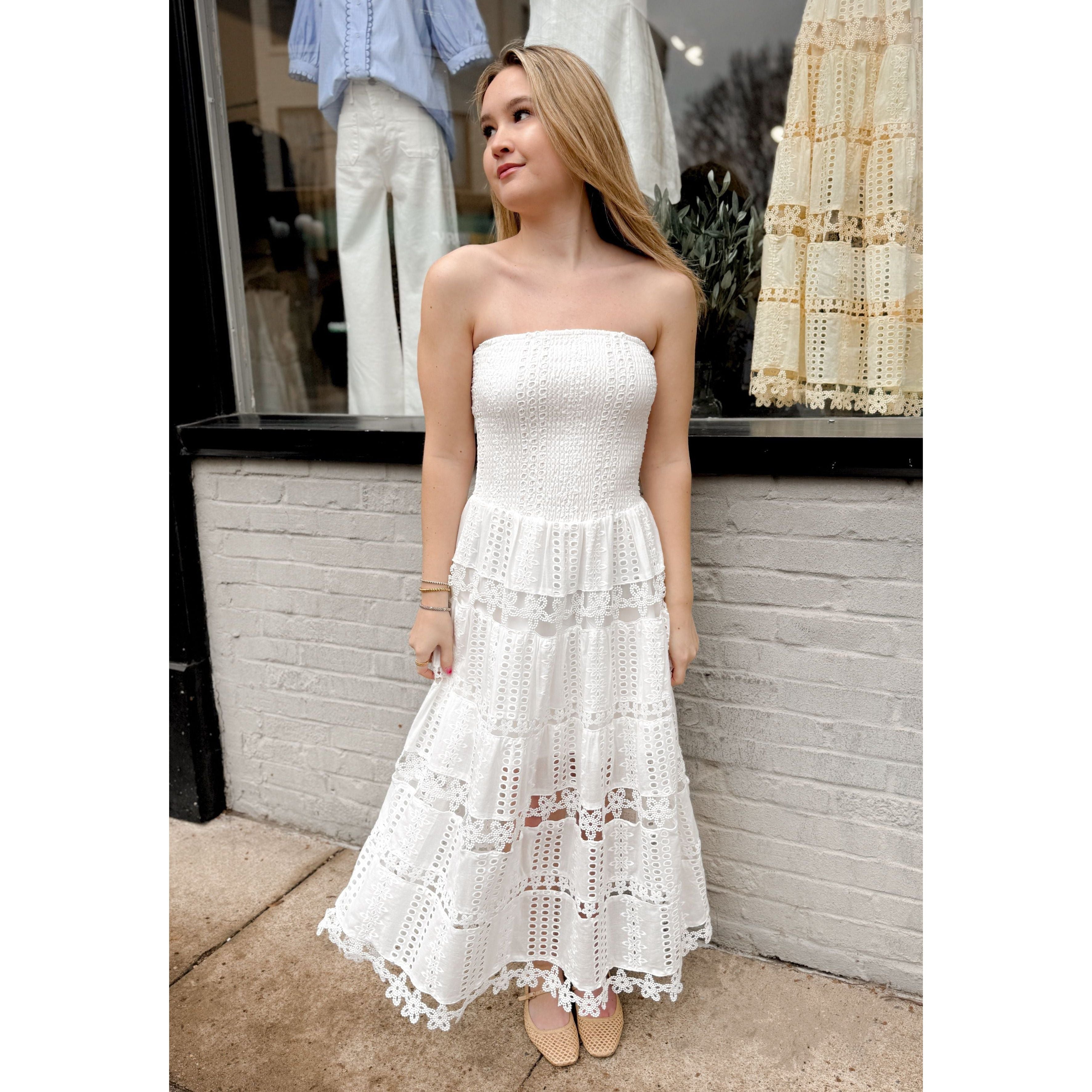 Mimi Eyelet Midi Dress | White - Joanna A. Boutique