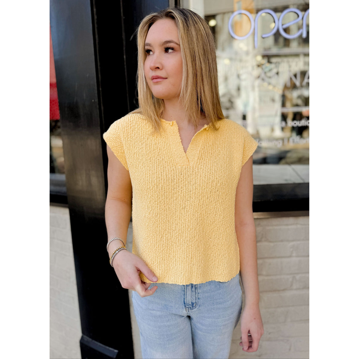 Alex Slub Knit Top | Mellow Yellow - Joanna A. Boutique
