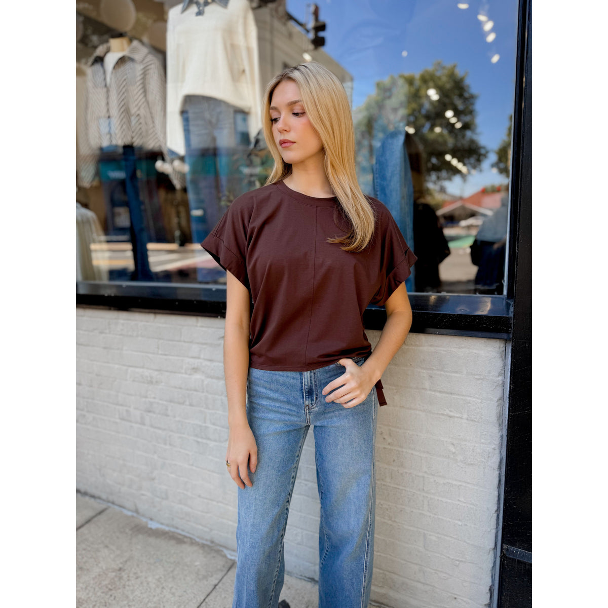 Gracie Ruched Tee | Chocolate - Joanna A. Boutique