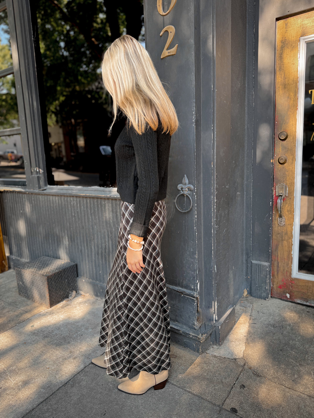 Europa Plaid Midi Skirt