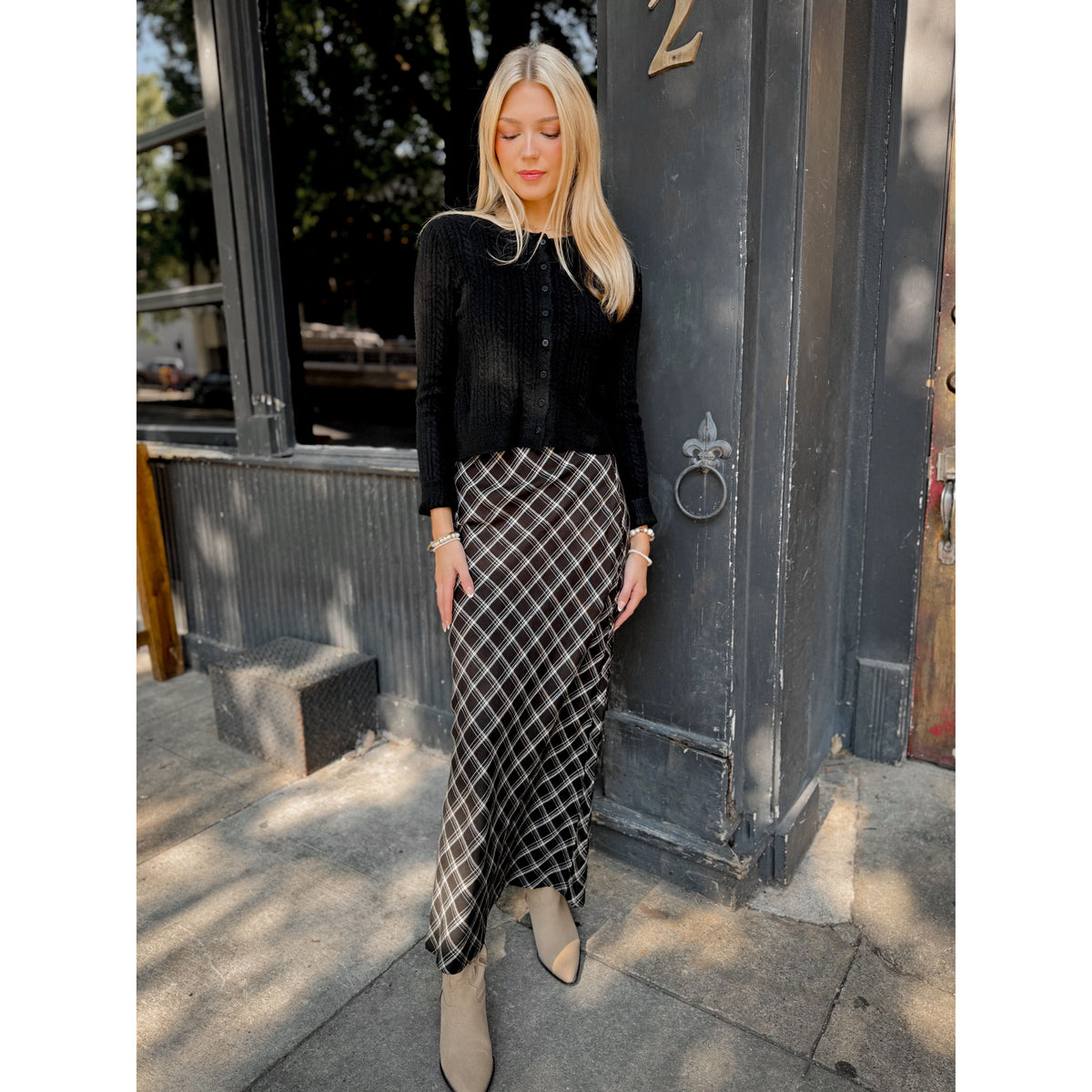 Europa Plaid Midi Skirt