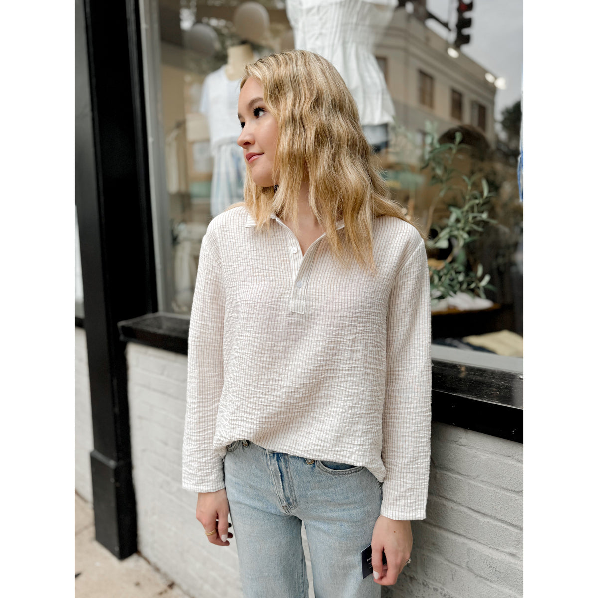 Rylan Striped Henley | Sand - Joanna A. Boutique