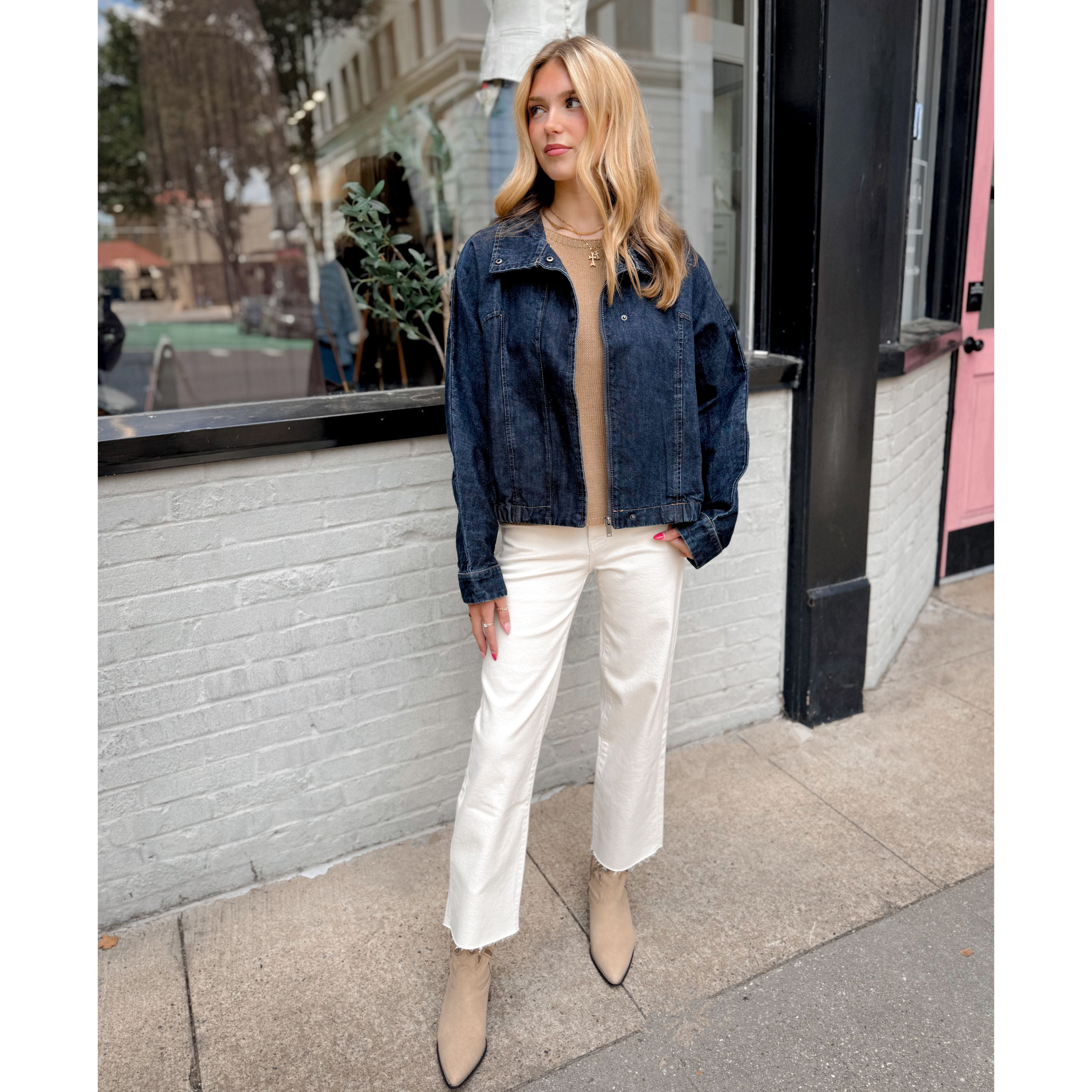 Preston Denim Bomber Jacket - Joanna A. Boutique