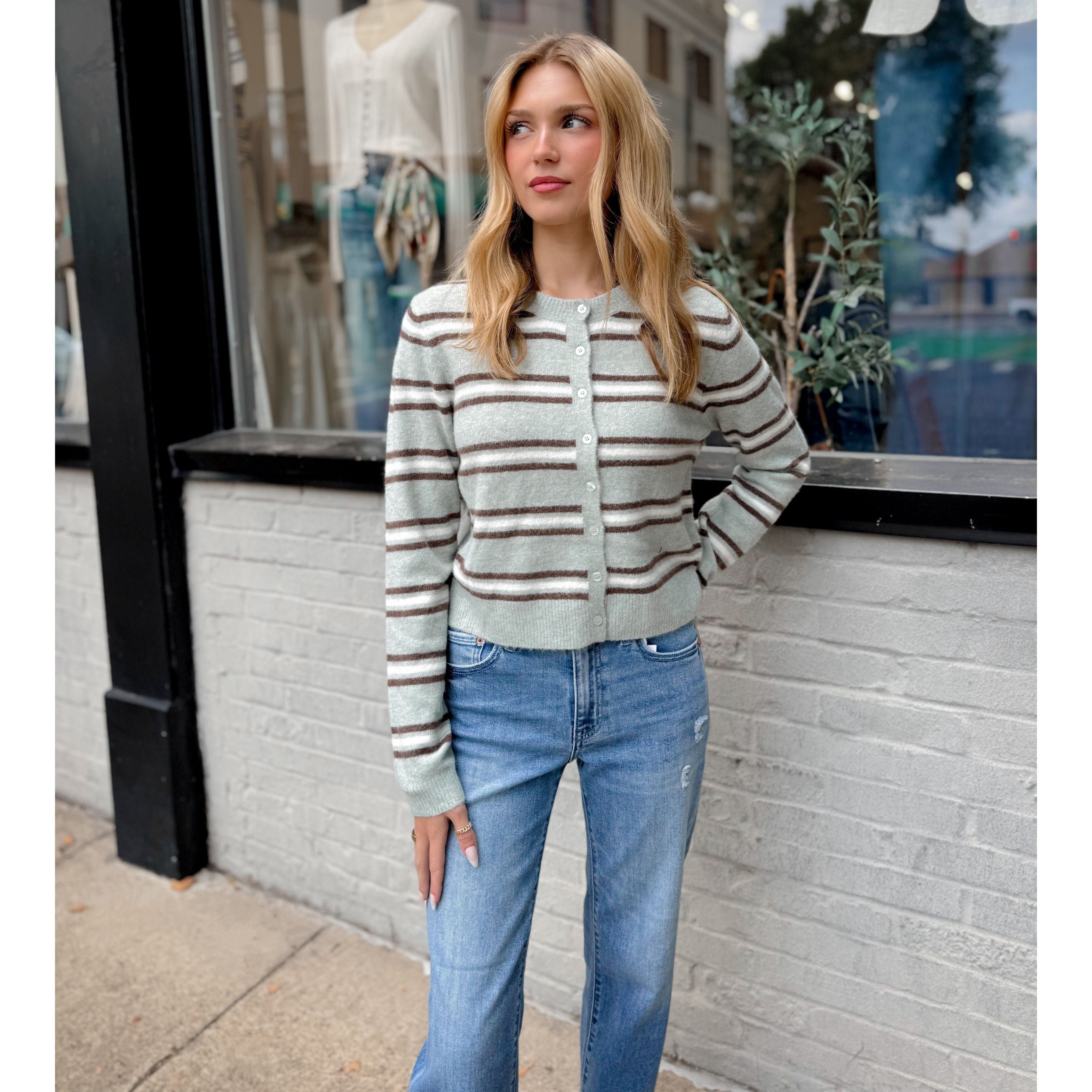 Medina Stripe Cardigan | Aqua Cloud - Joanna A. Boutique