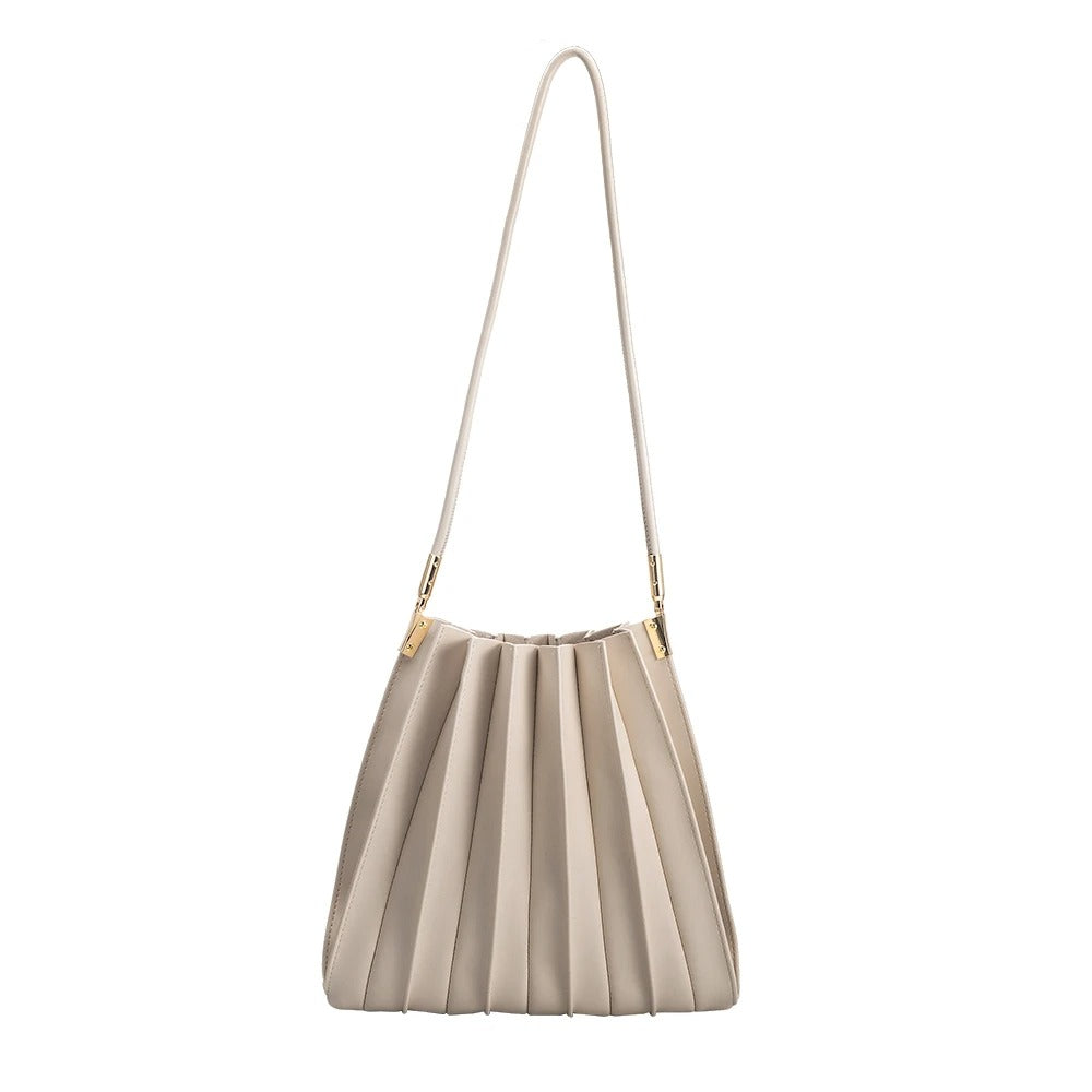Carrie Pleated Shoulder Bag | Bone - Joanna A. Boutique