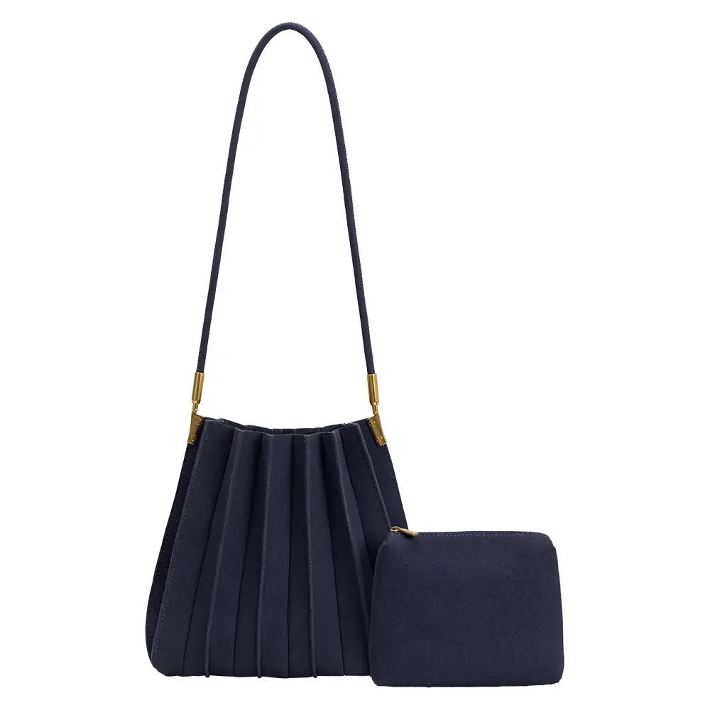 Carrie Suede Shoulder Bag | Navy - Joanna A. Boutique