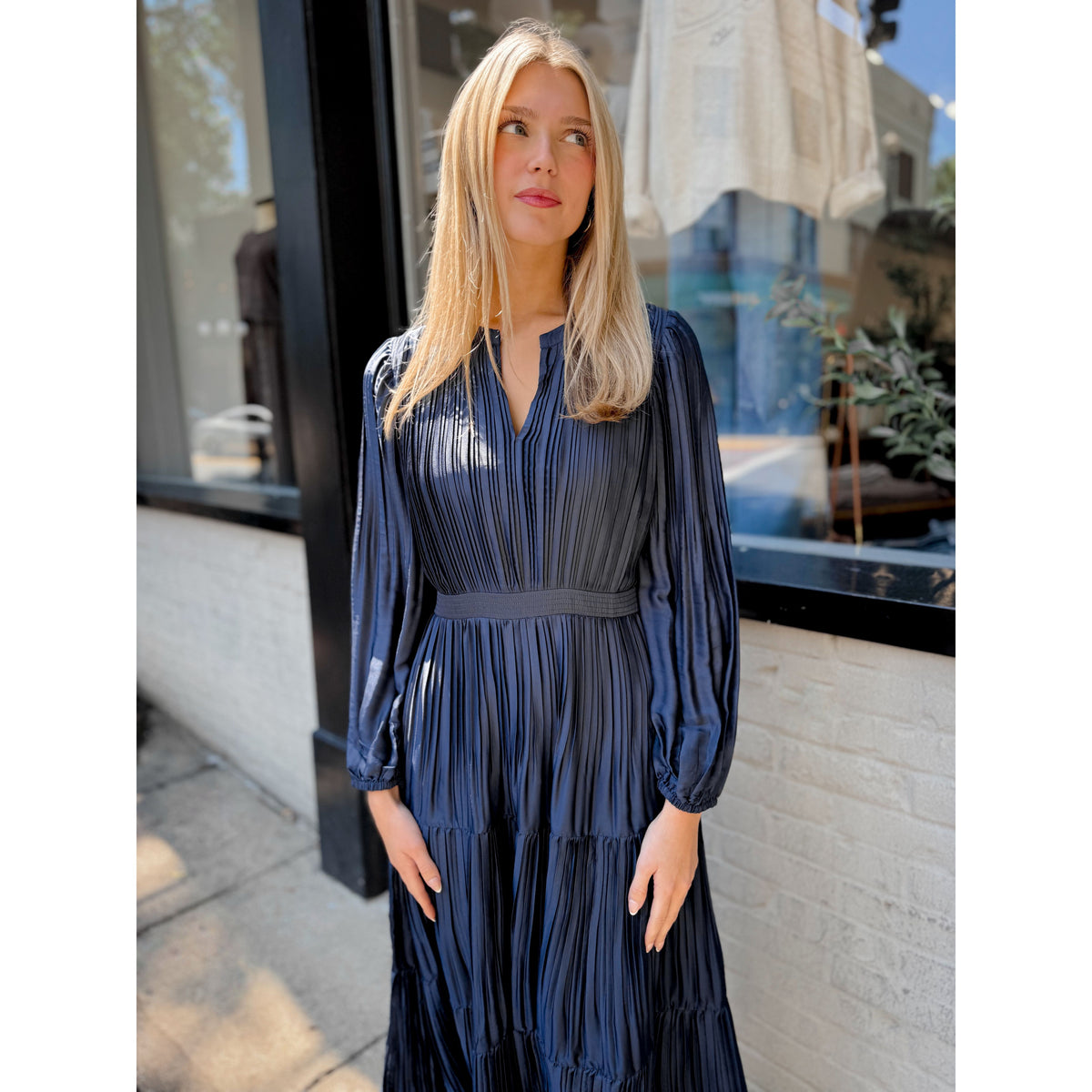Faye Pleated Maxi Dress | Navy - Joanna A. Boutique