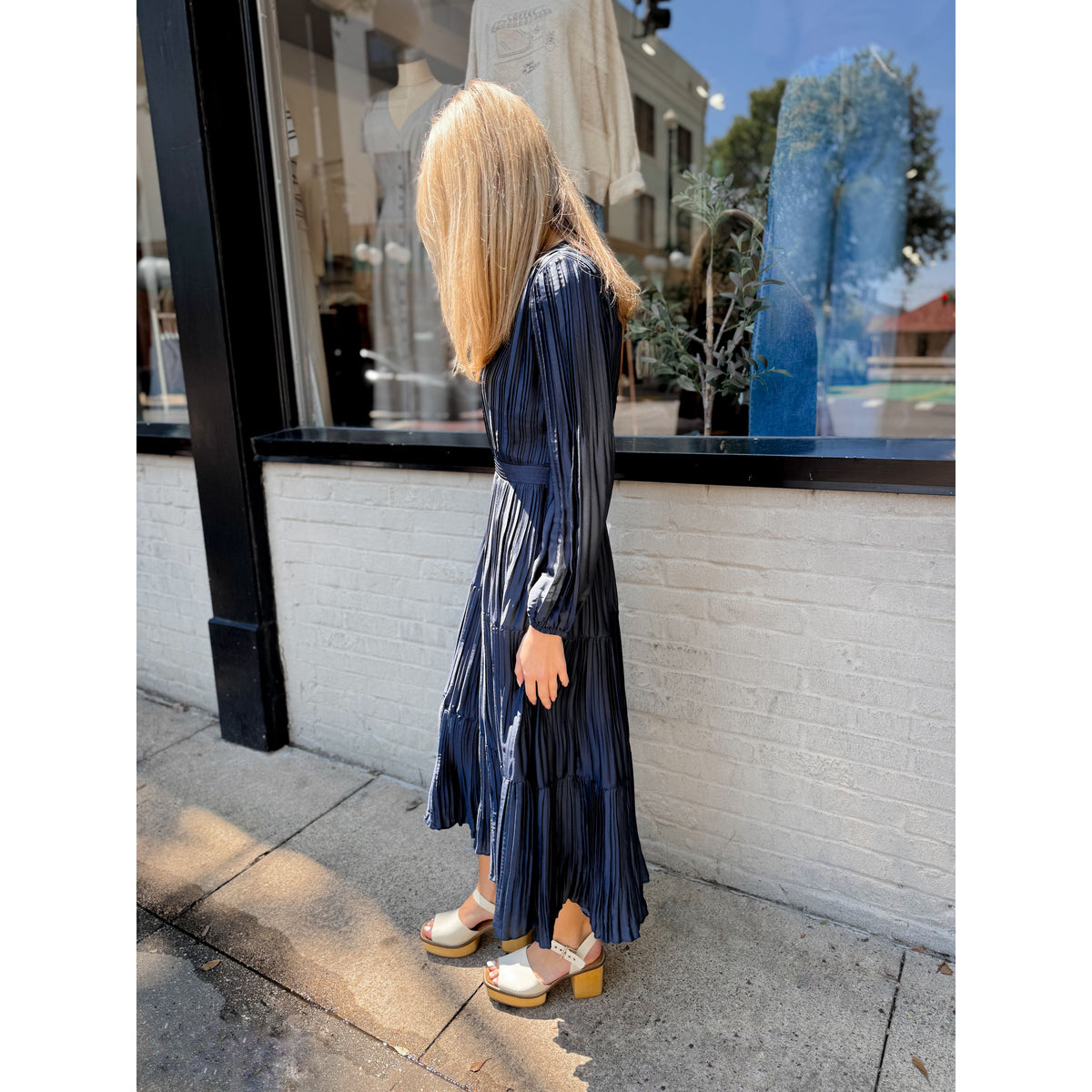 Faye Pleated Maxi Dress | Navy - Joanna A. Boutique