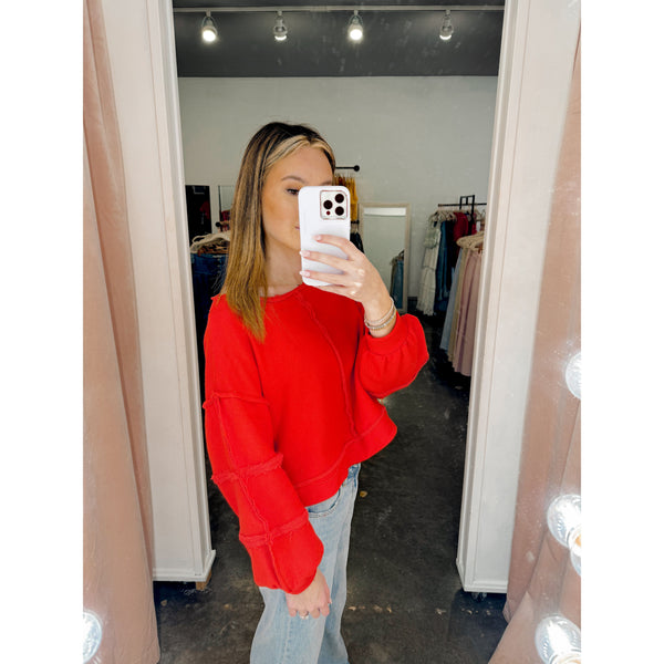 Dani Crop Sweatshirt | Red - Joanna A. Boutique