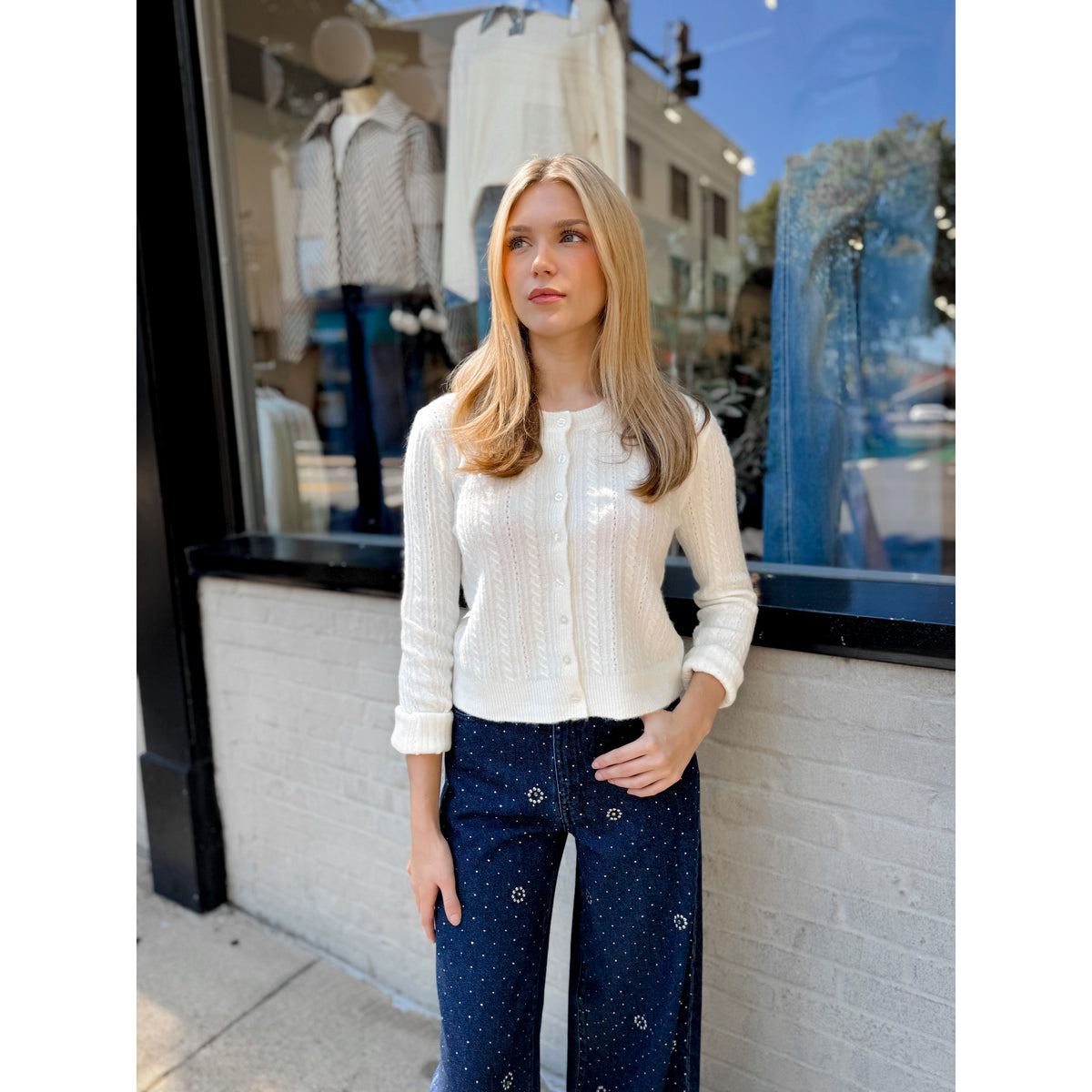 Medina Pointelle Cardigan | Cloud - Joanna A. Boutique