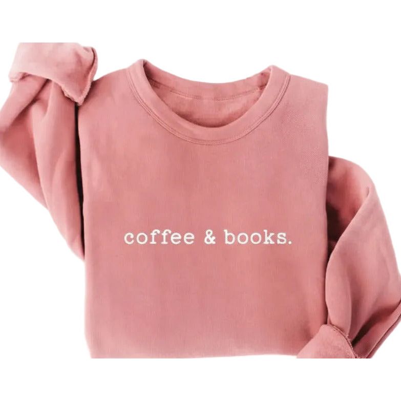 Coffee & Books Crewneck | Mauve - Joanna A. Boutique