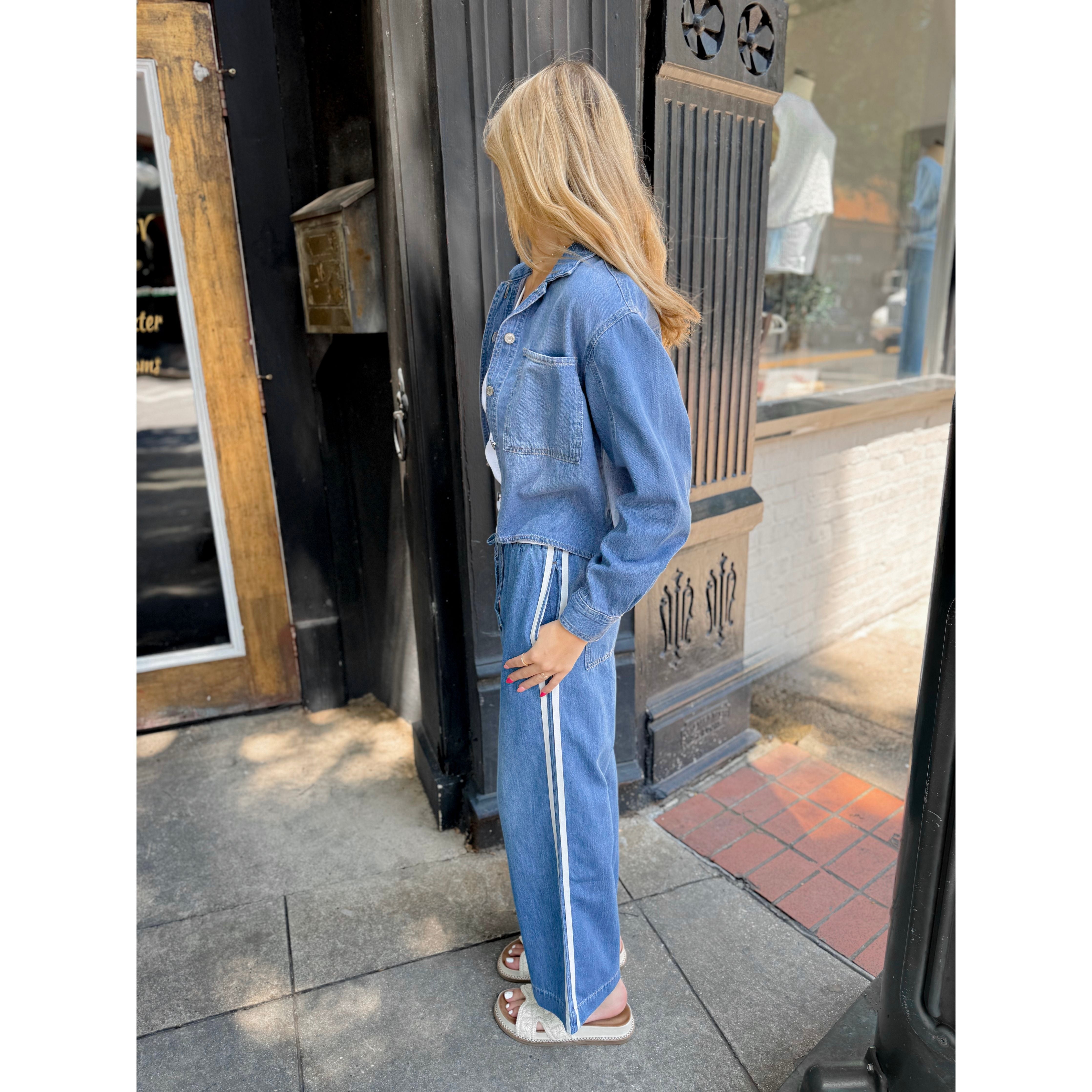 Sidelines Denim Track Pant - Joanna A. Boutique