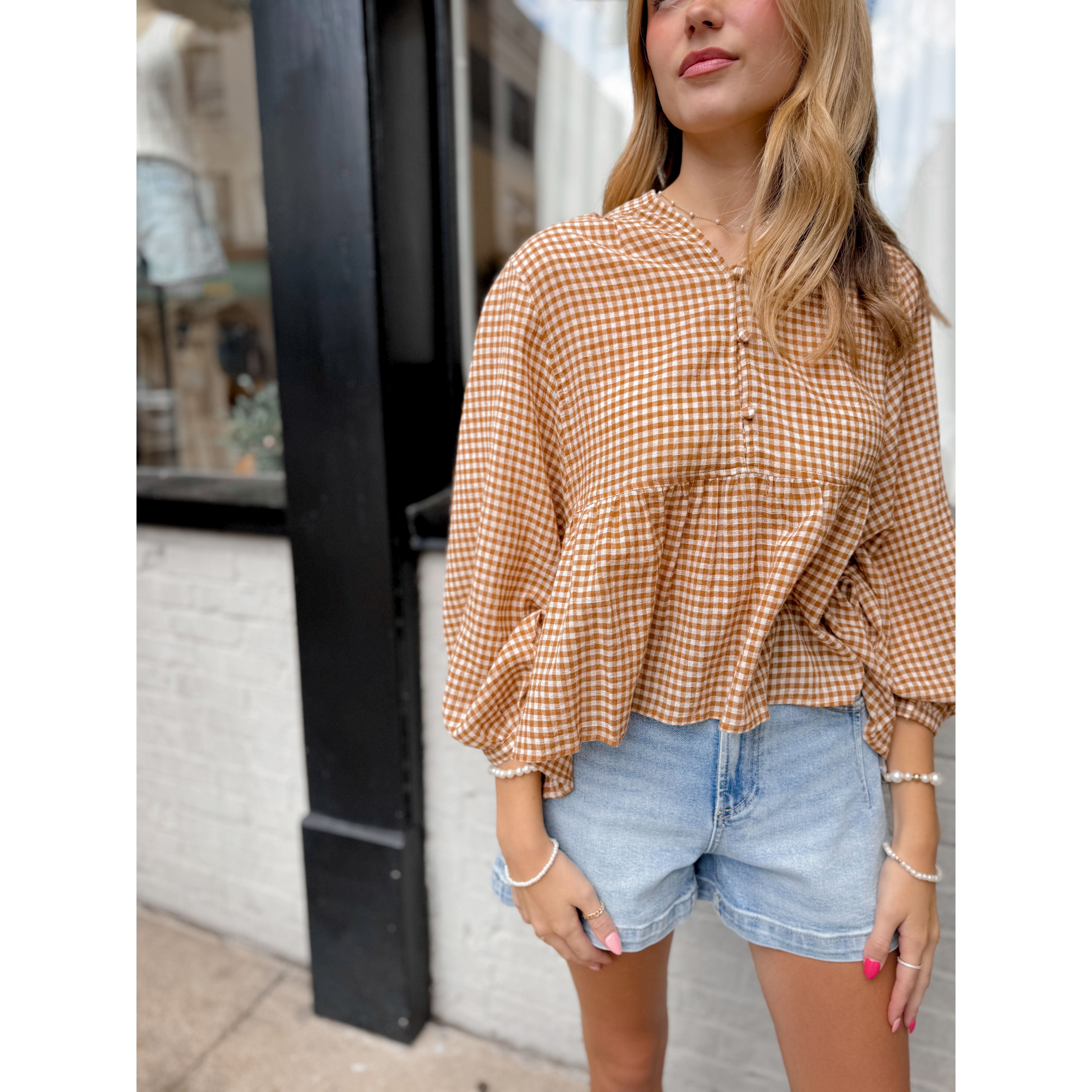 Mara Gingham Top | Chai - Joanna A. Boutique
