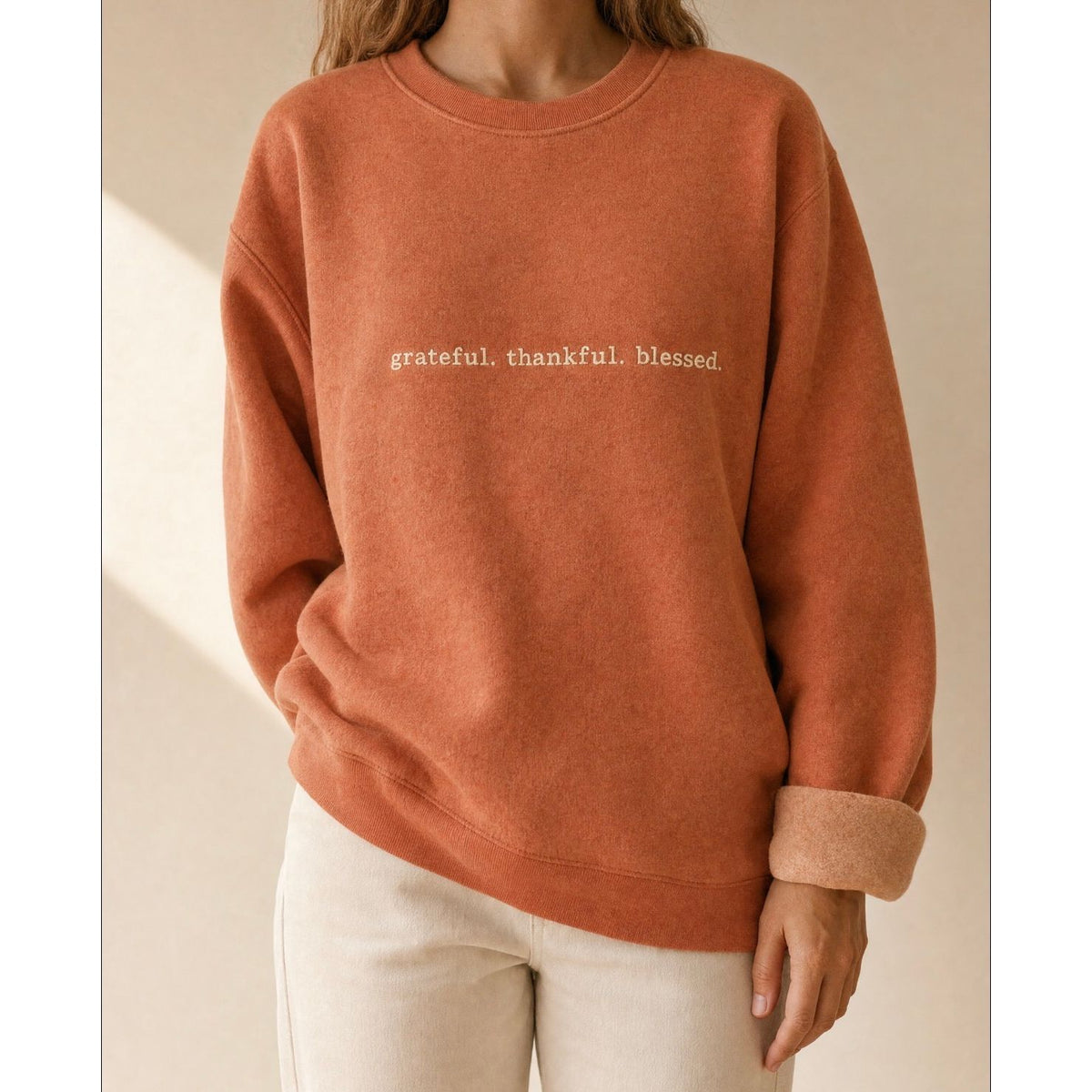 Grateful, Thankful, Blessed Embroidered Crewneck - Joanna A. Boutique