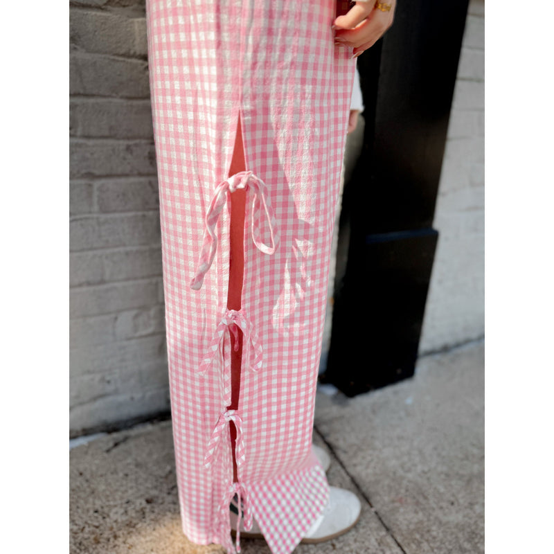 Kat Gingham Bow Pants | Light Pink