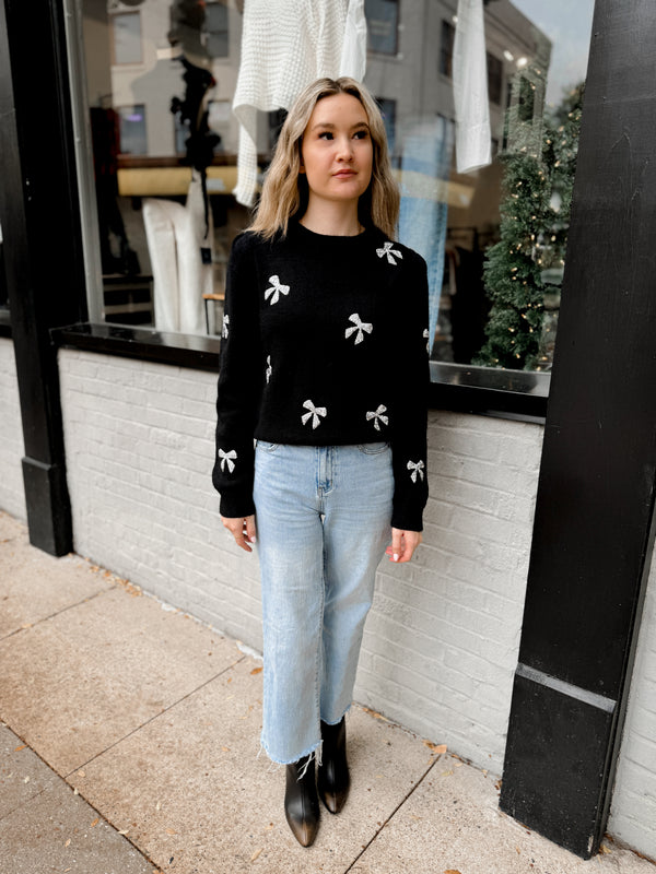 Lyla Beaded Bow Sweater | Black