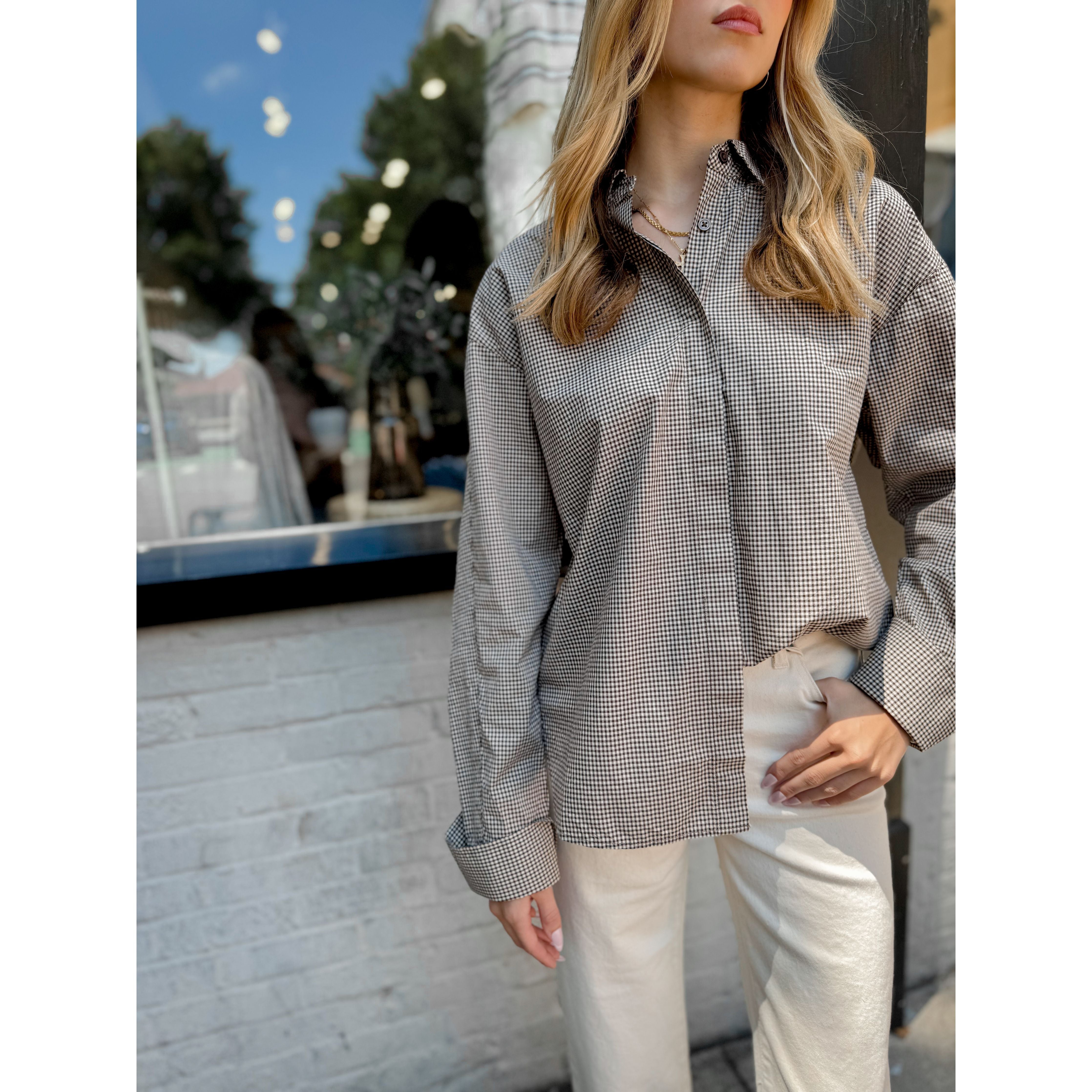 On Duty Gingham Button Up - Joanna A. Boutique