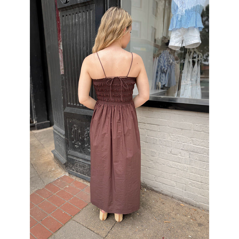 brown poplin maxi dress ASOS DESIGN maxi long sleeve poplin mix dress in brown