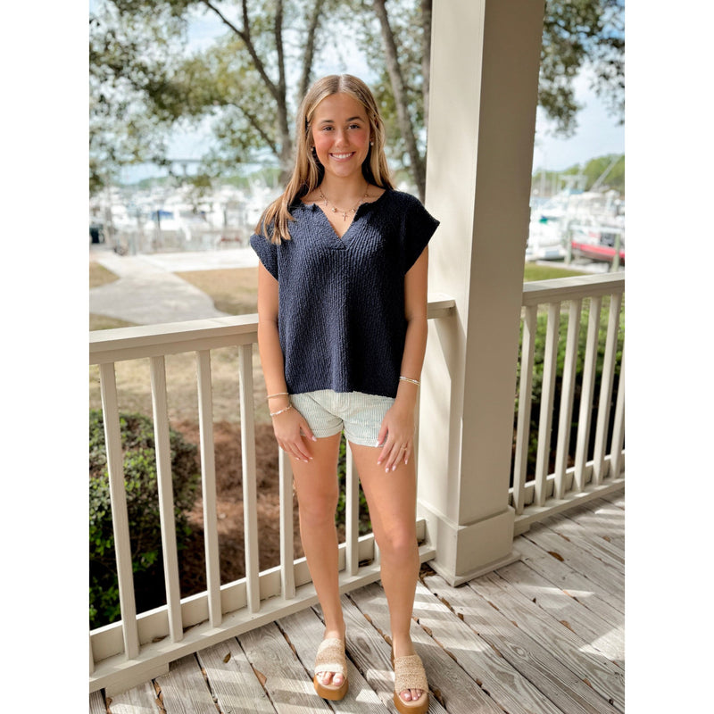 Alex Slub Knit Top | Navy
