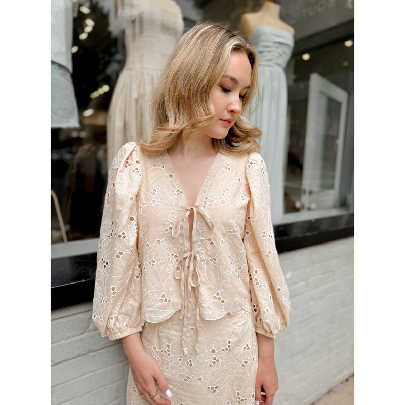 Camille Eyelet Tie-Front Top - Joanna A. Boutique