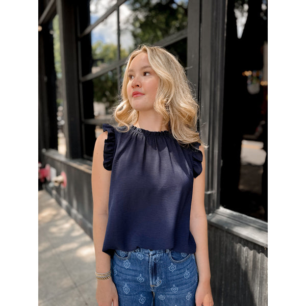 Celine Ruffle Top | Navy