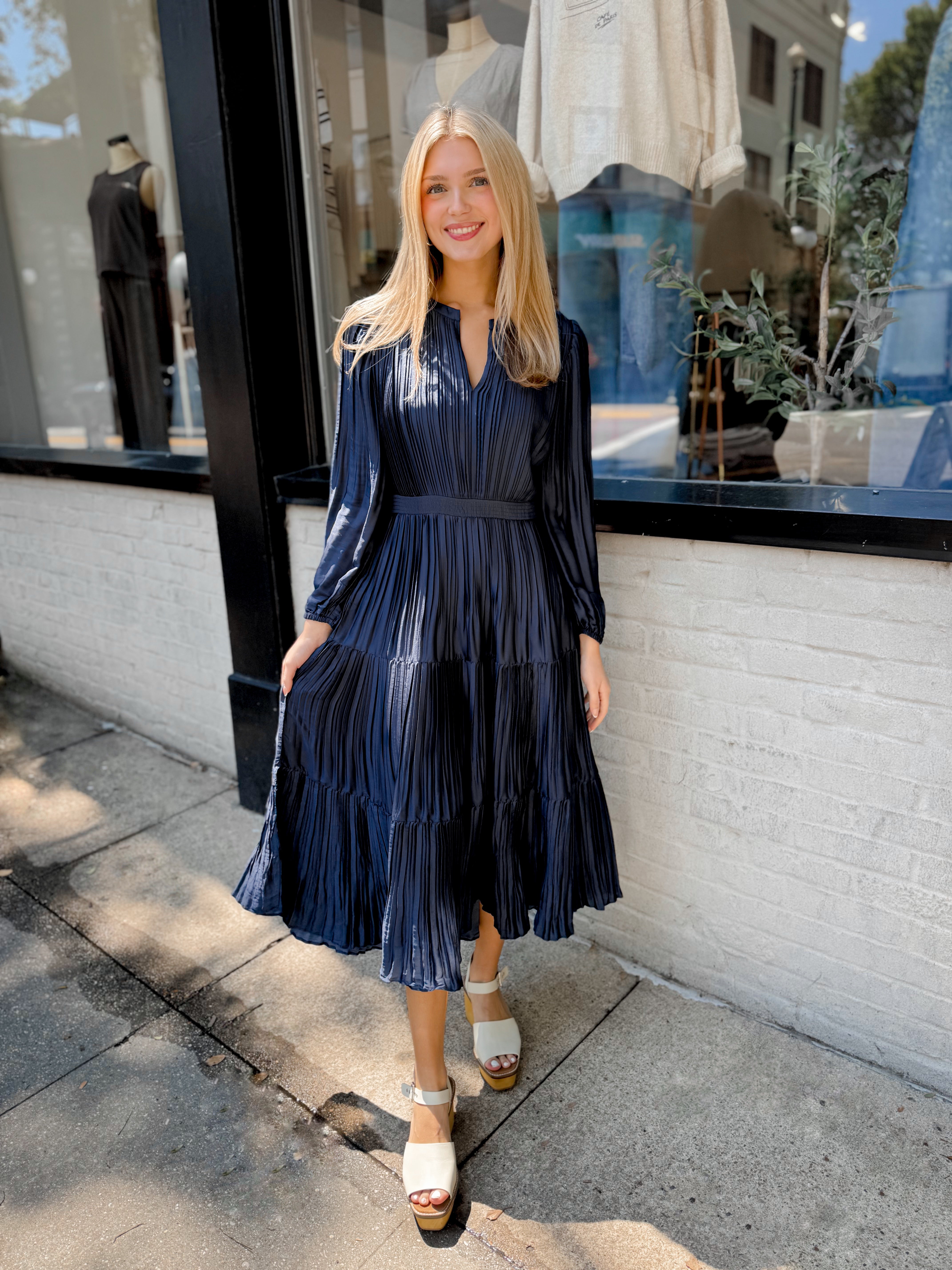 Faye Pleated Maxi Dress | Navy