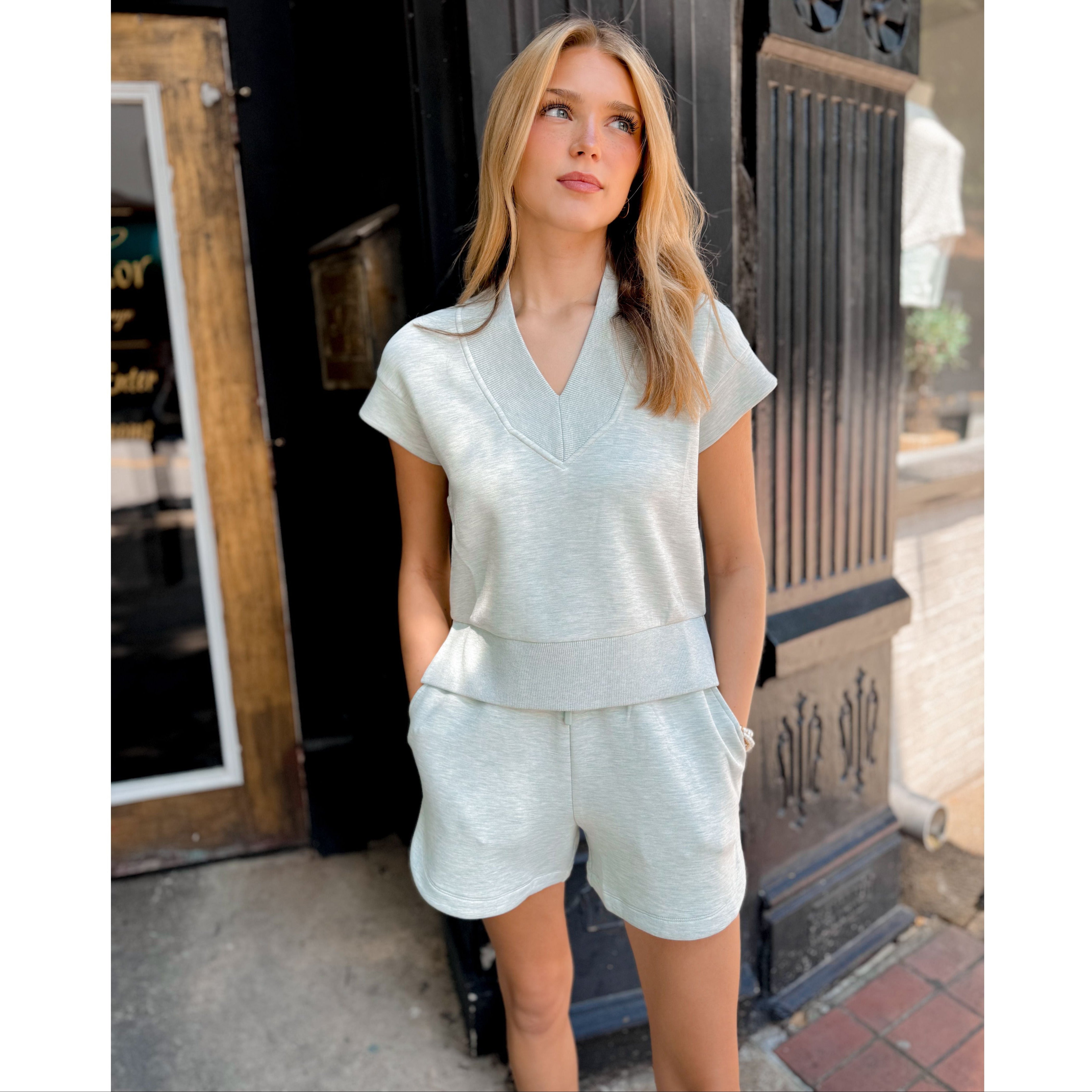 Gracee V-Neck Tank | Mint Green Marl - Joanna A. Boutique