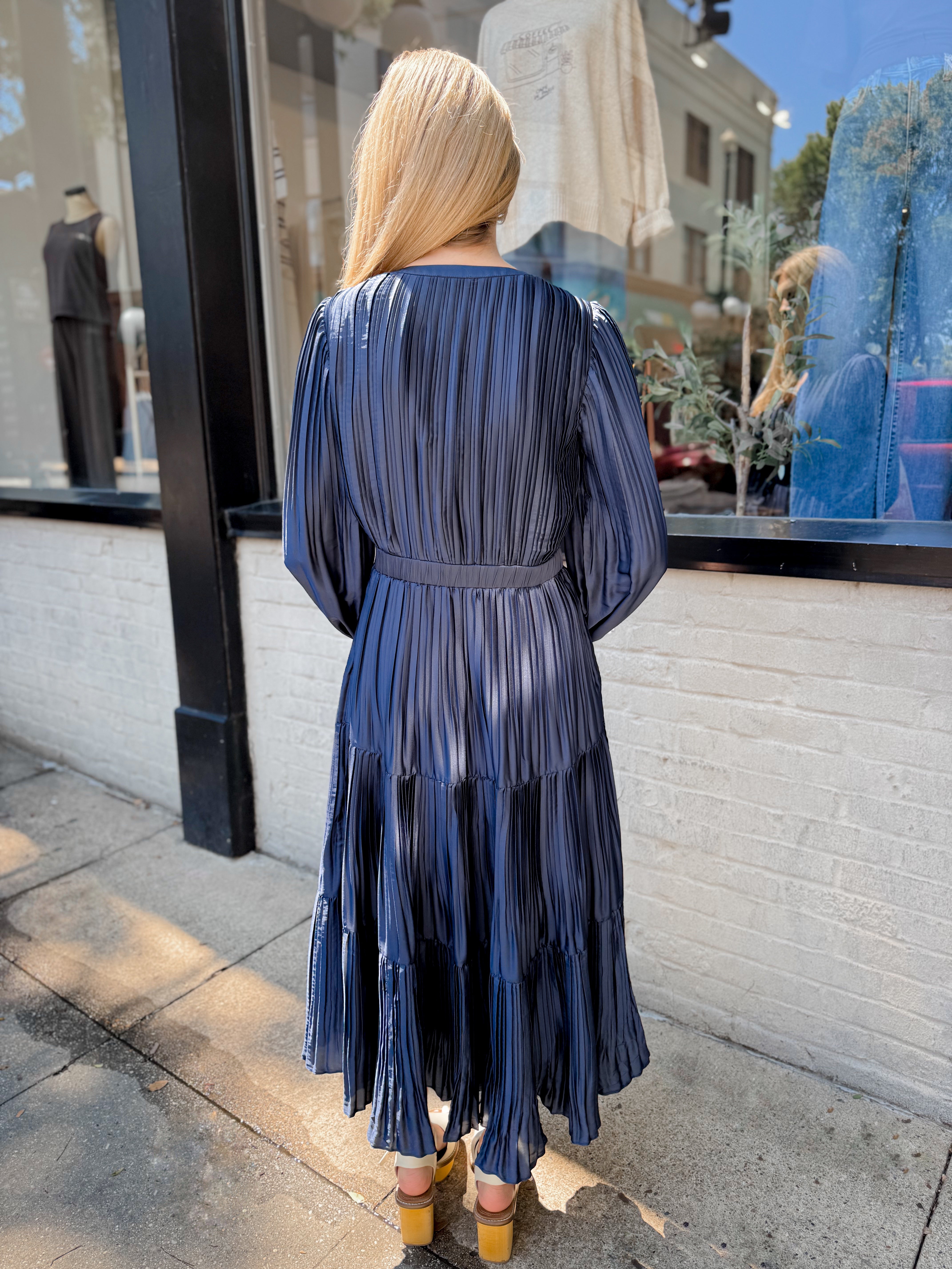 Faye Pleated Maxi Dress | Navy
