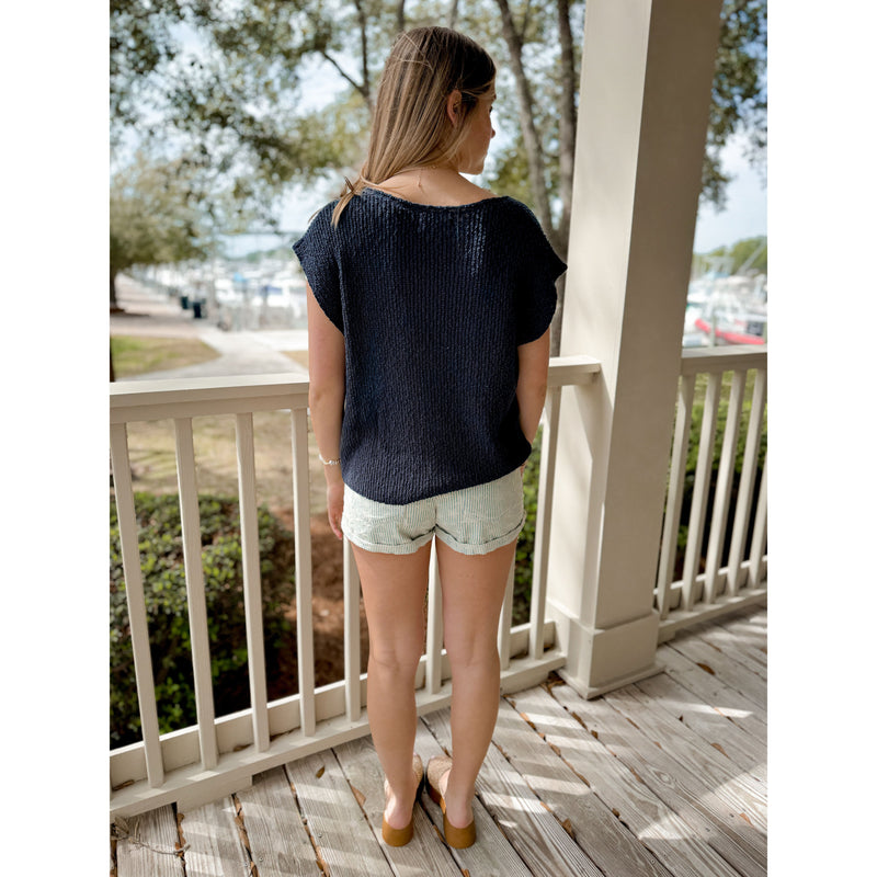 Alex Slub Knit Top | Navy
