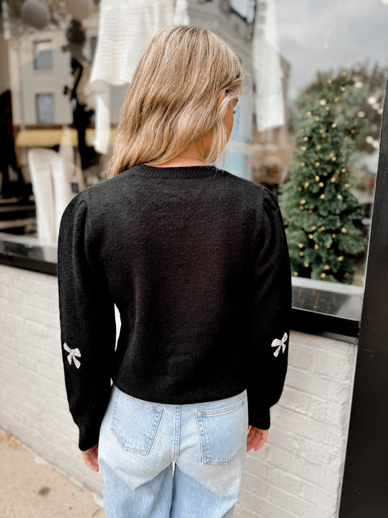 Lyla Beaded Bow Sweater | Black