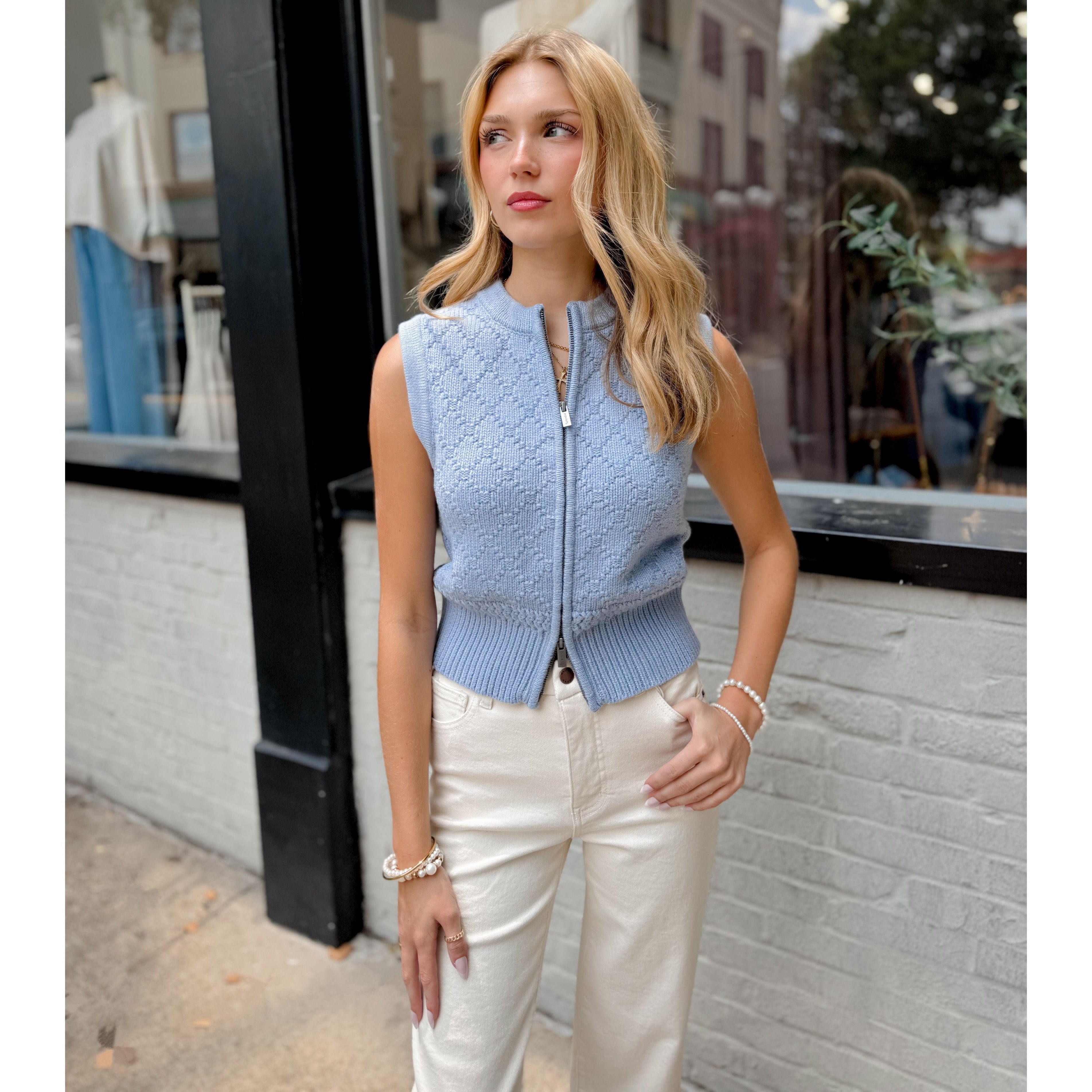 Benson Sweater Vest | Blue Mist - Joanna A. Boutique