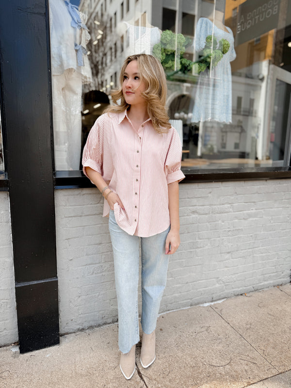 Coastal Dolman Button Up | Salmon