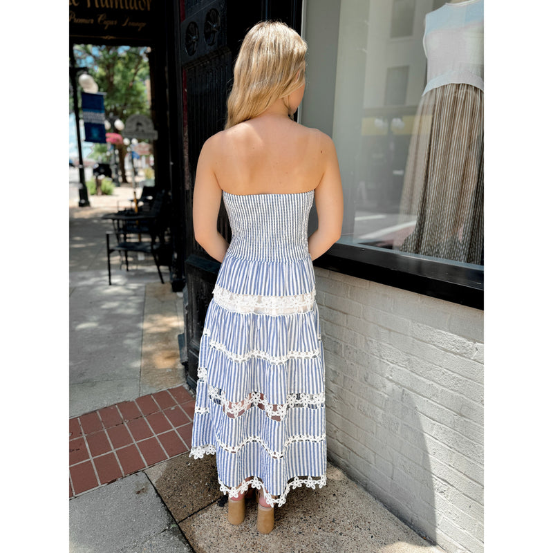Mimi Eyelet Striped Midi Dress | Navy - Joanna A. Boutique