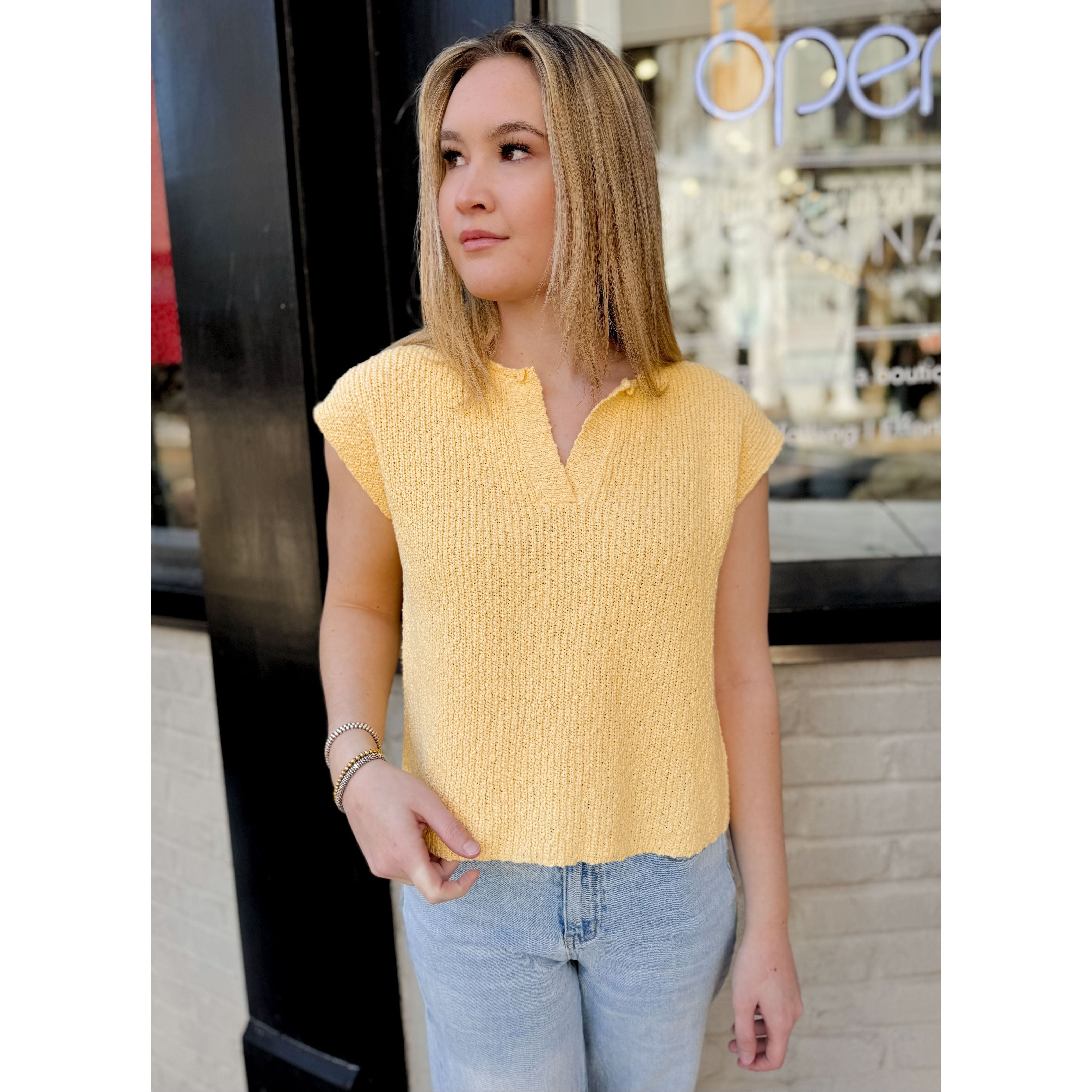 Alex Slub Knit Top | Mellow Yellow - Joanna A. Boutique