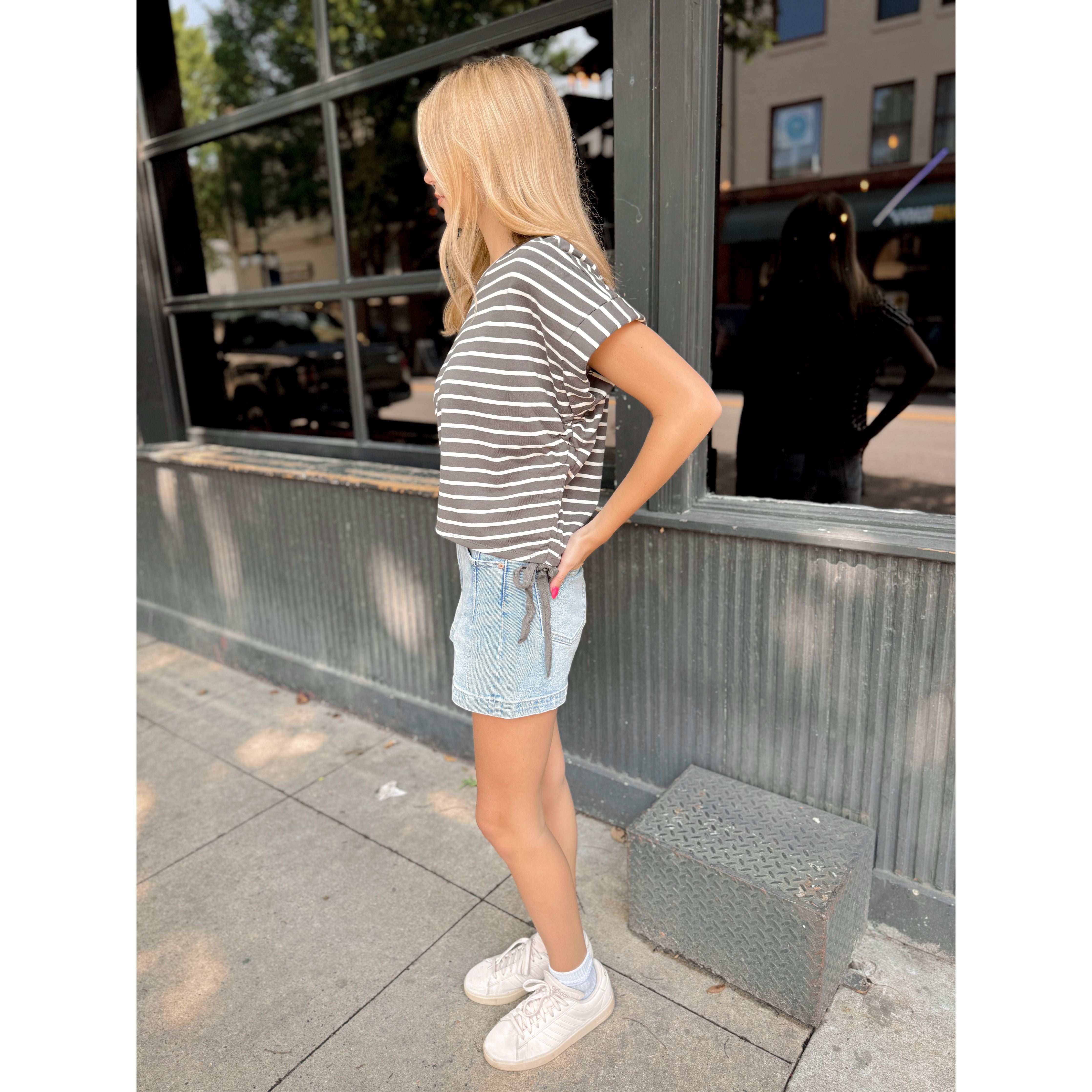 Parker Striped Tee | Steel Gray - Joanna A. Boutique