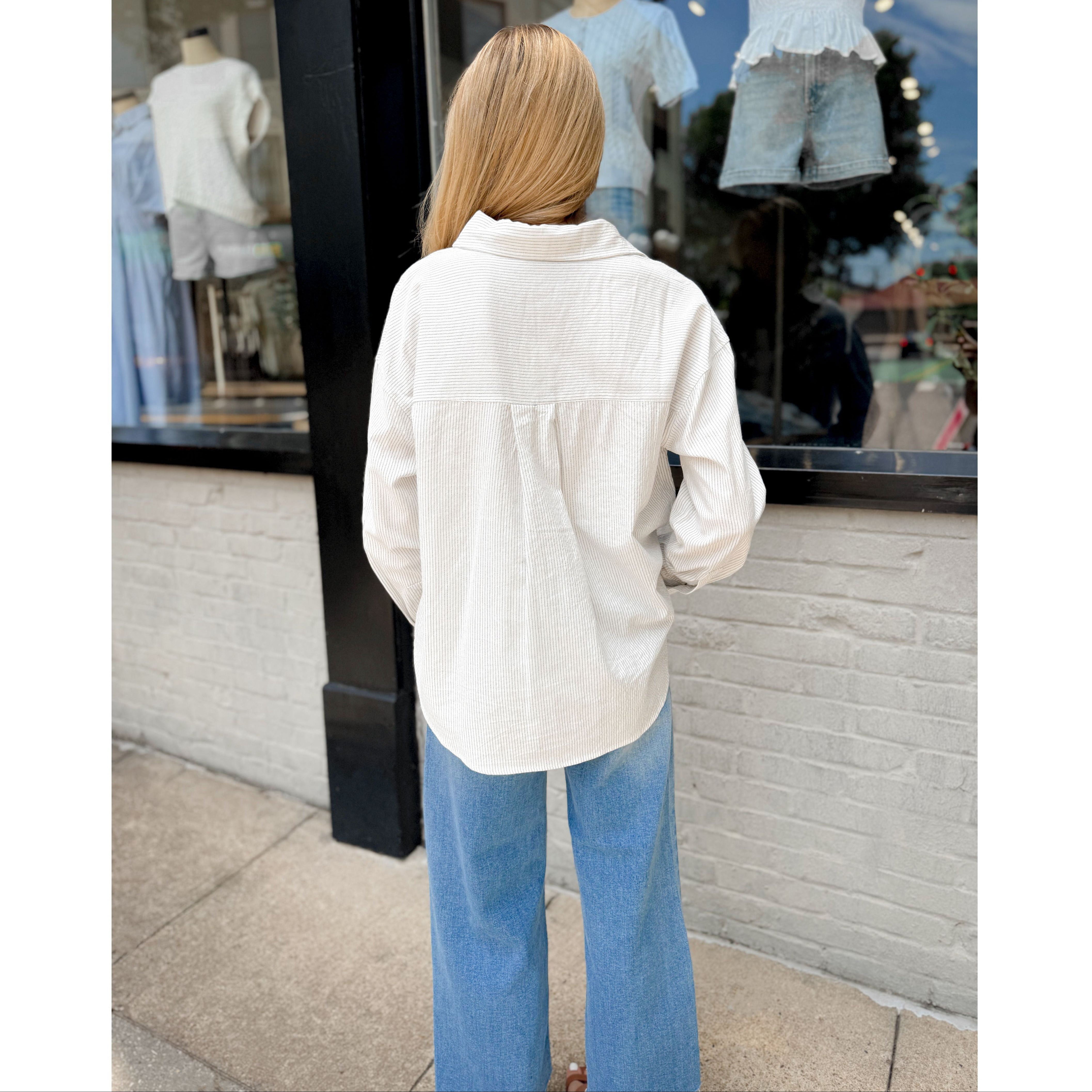 Ava Pinstriped Button Down | Ivory - Joanna A. Boutique