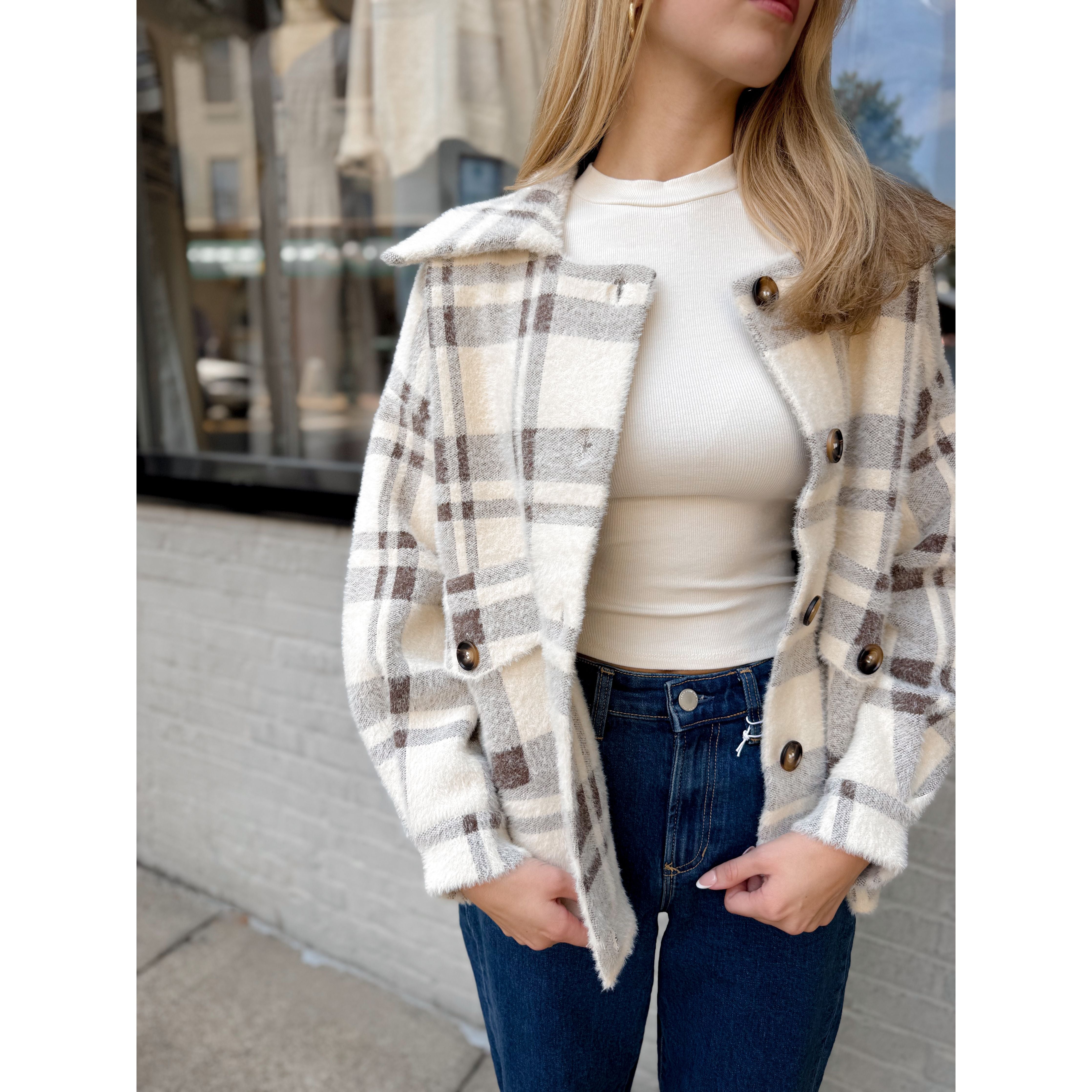 Lola Sweater Jacket | Cream Plaid - Joanna A. Boutique