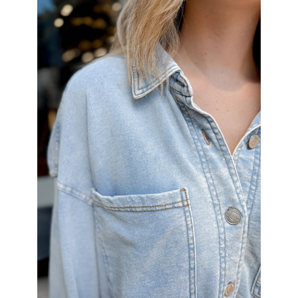 All Day Cropped Knit Denim Jacket