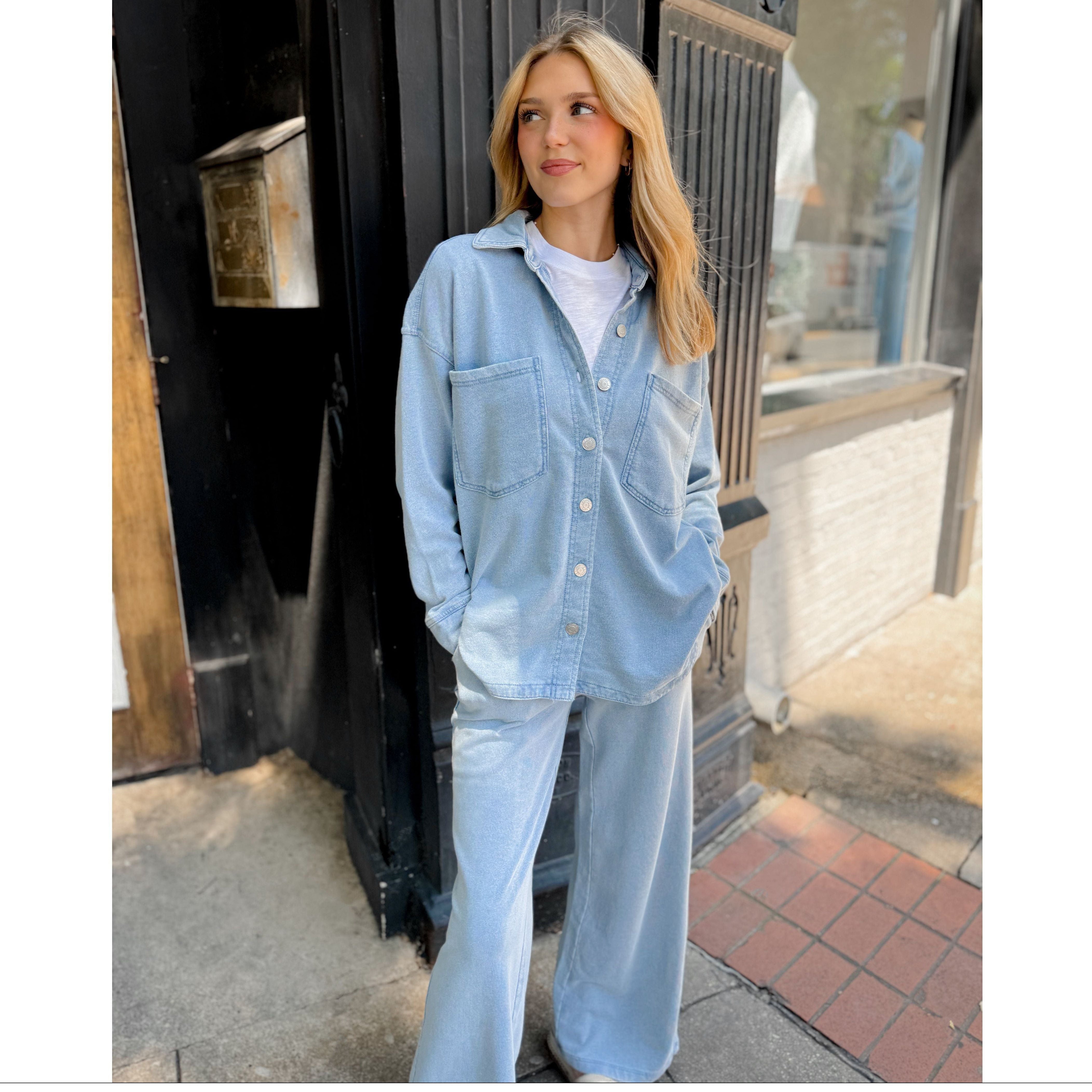 All Day Knit Denim Jacket | Ocean Air Indigo - Joanna A. Boutique
