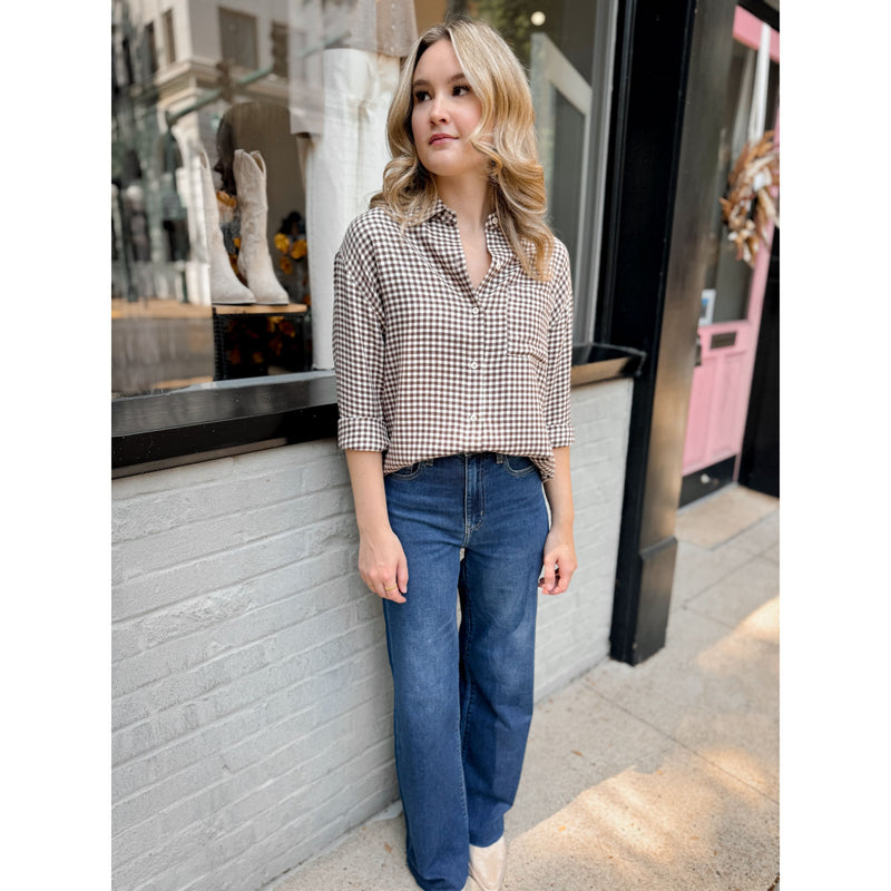 River Plaid Button Up | Chocolate Cherry
