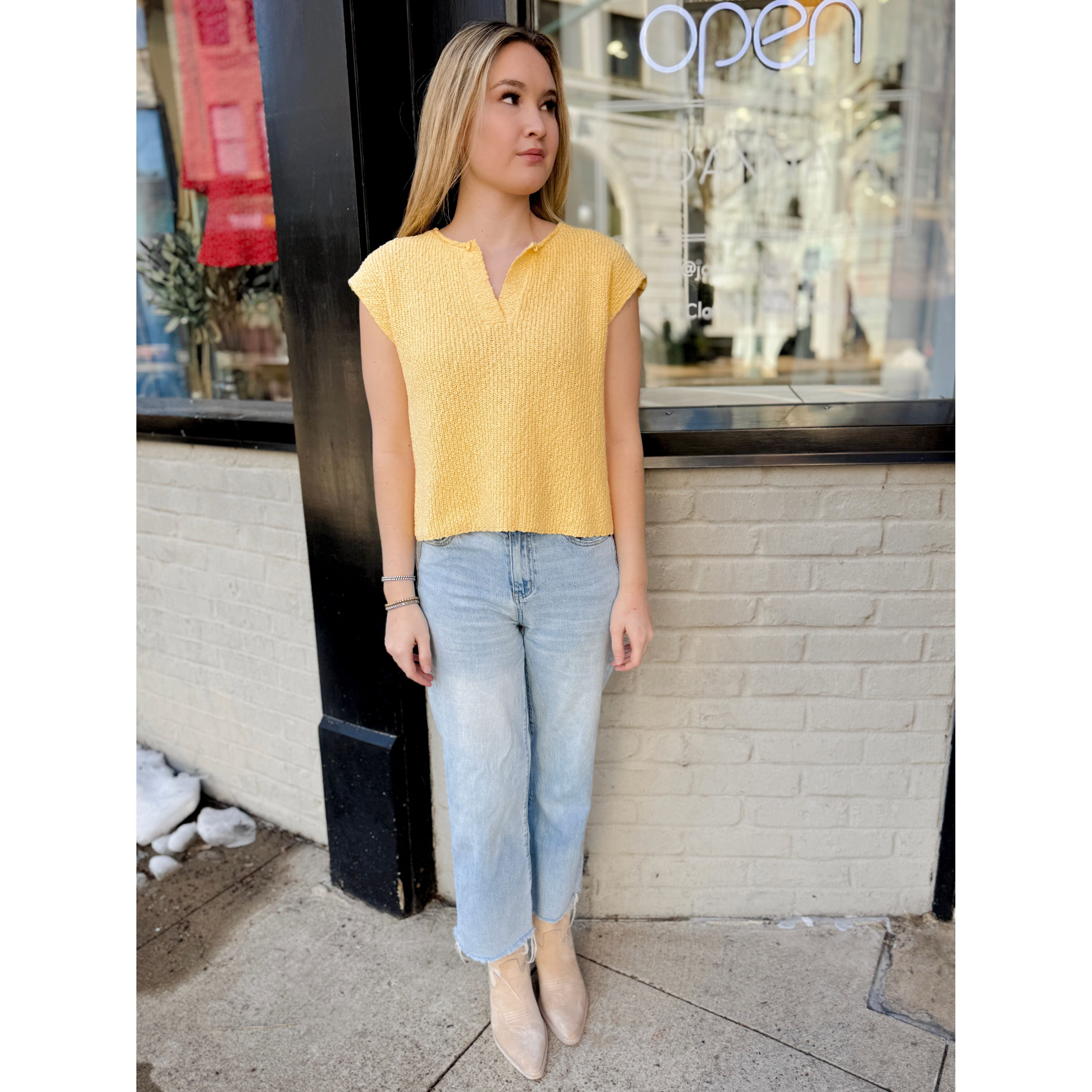 Alex Slub Knit Top | Mellow Yellow - Joanna A. Boutique