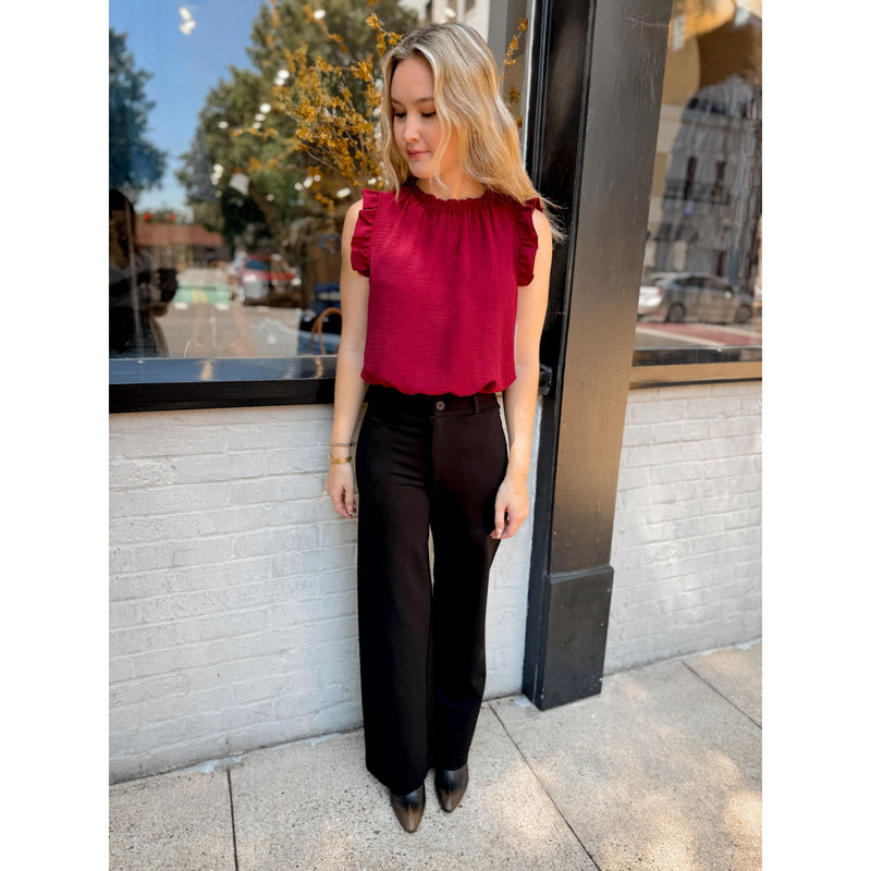 Celine Ruffle Top | Burgundy - Joanna A. Boutique