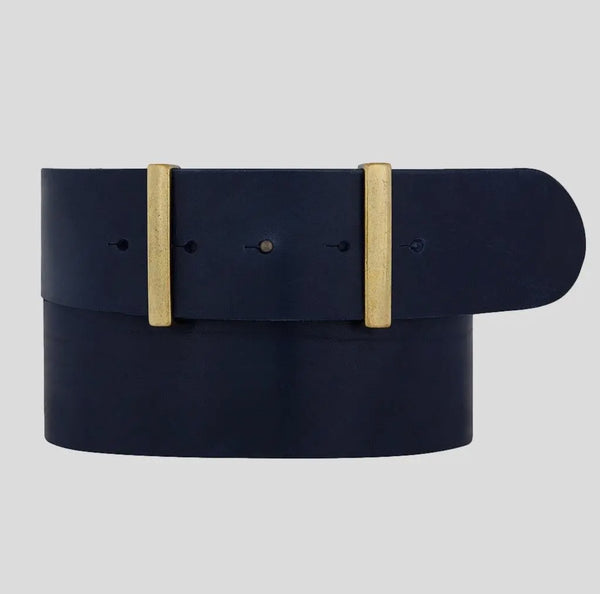 Julia Gold Buckleless Wide Waist Leather Belt | Navy - Joanna A. Boutique