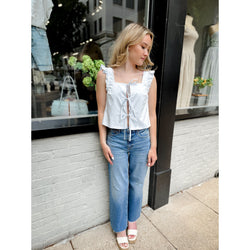 June Poplin Tie Front Top | Light Blue - Joanna A. Boutique