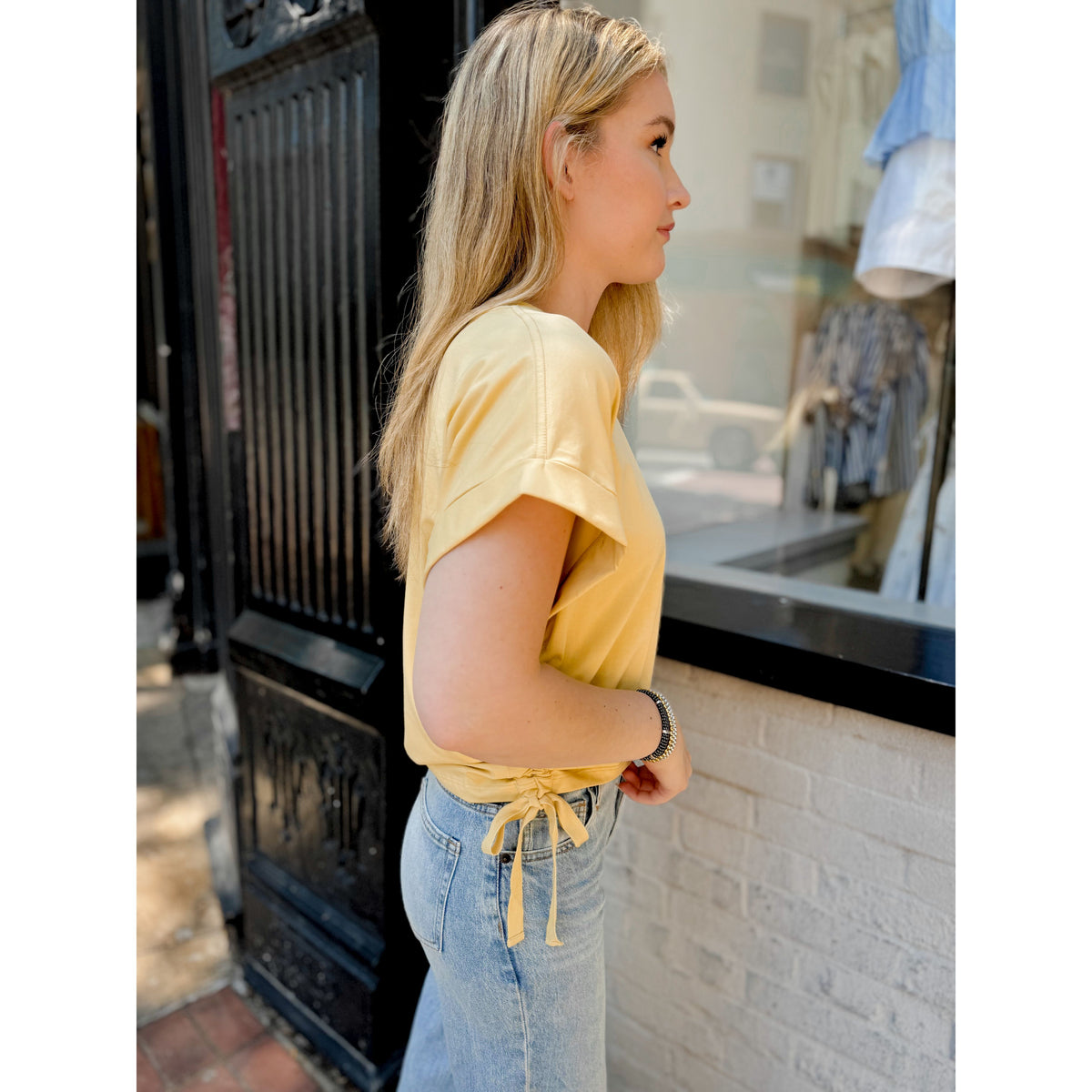 Gracie Ruched Tee | Lemon - Joanna A. Boutique