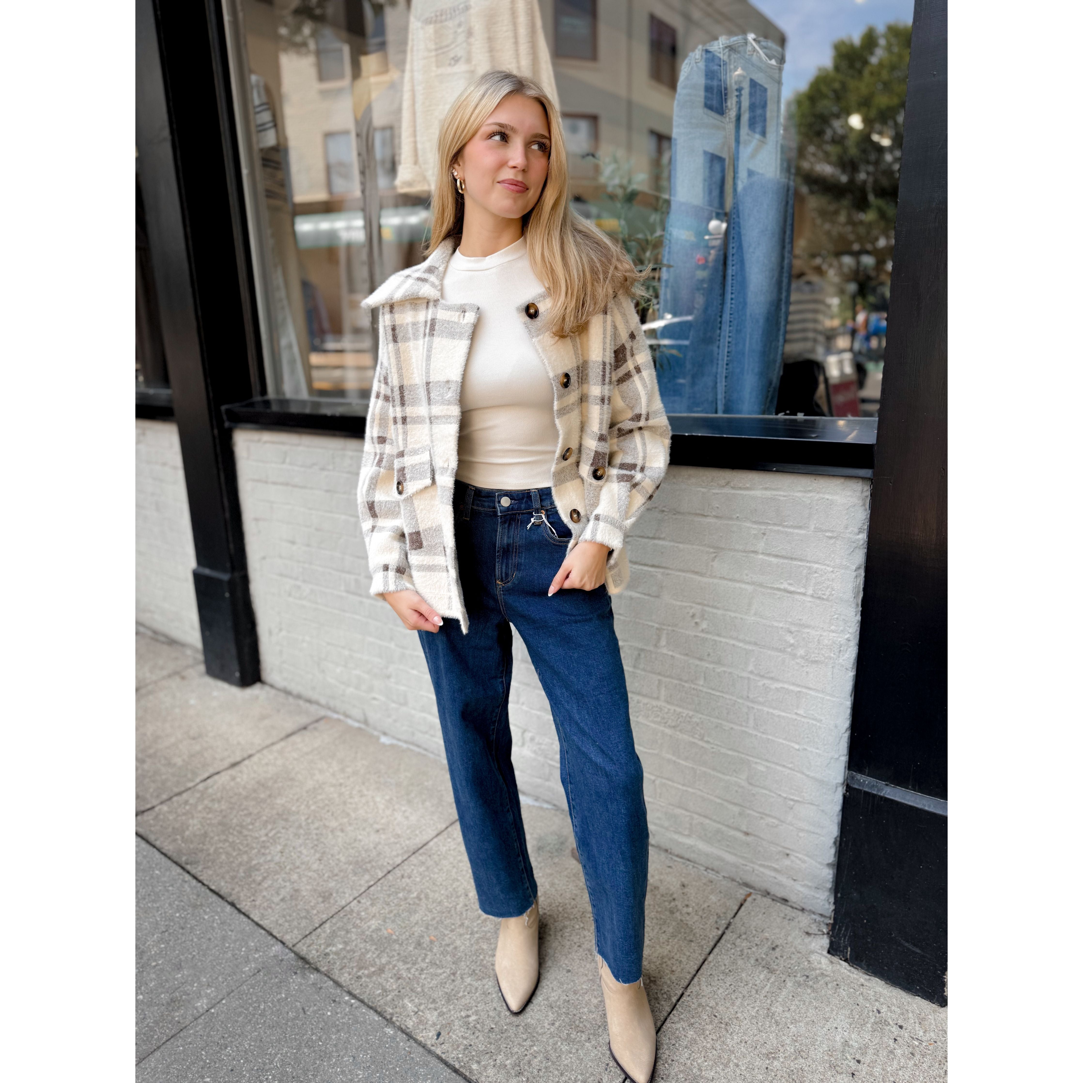 Lola Sweater Jacket | Cream Plaid - Joanna A. Boutique