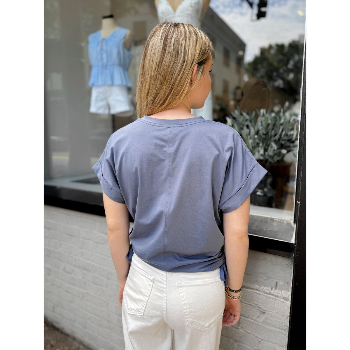 Gracie Ruched Tee | Blue - Joanna A. Boutique